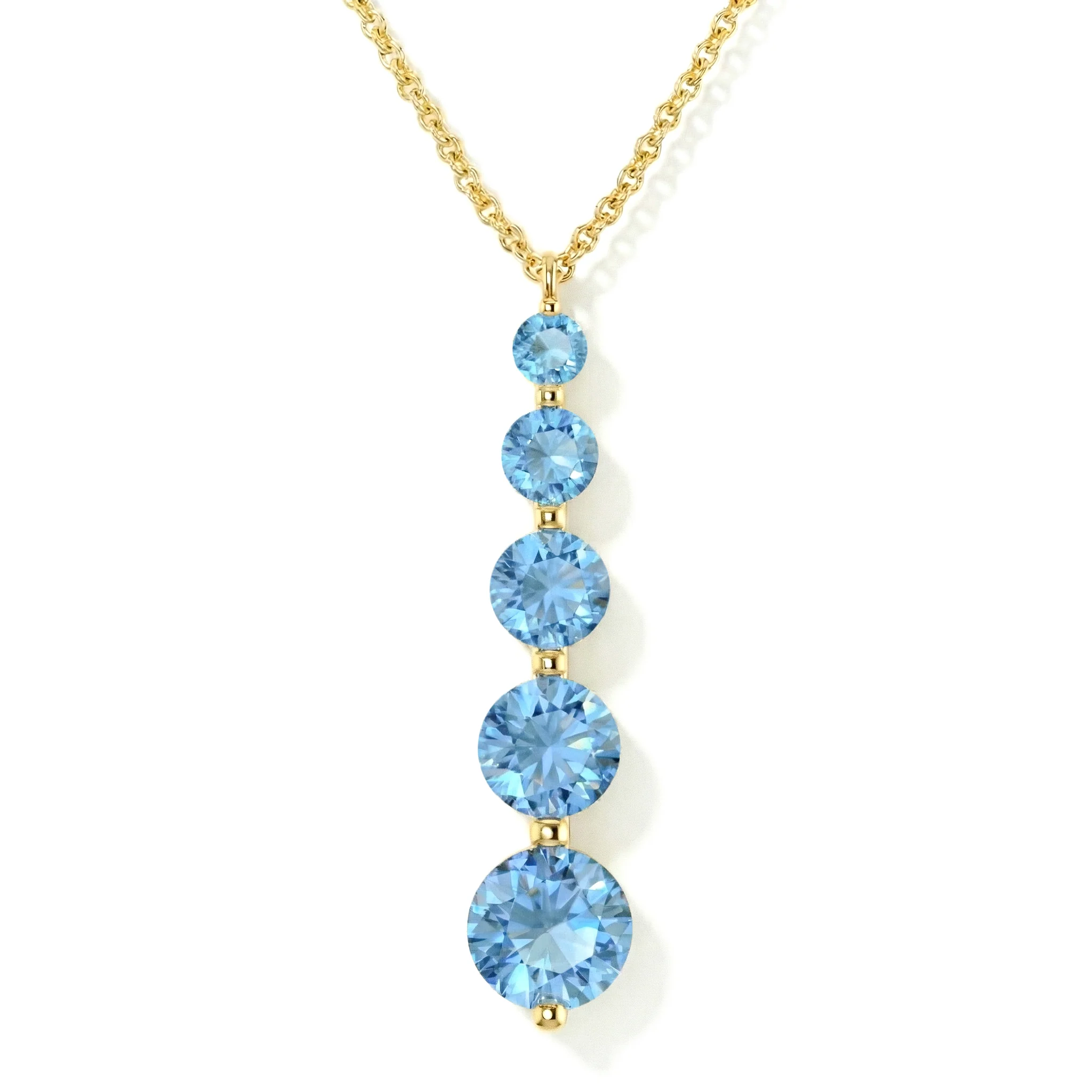 Blue Topaz Round 5 Stone Bar Pendant Necklace in 925 Sterling Silver 3.90ct - Image 8