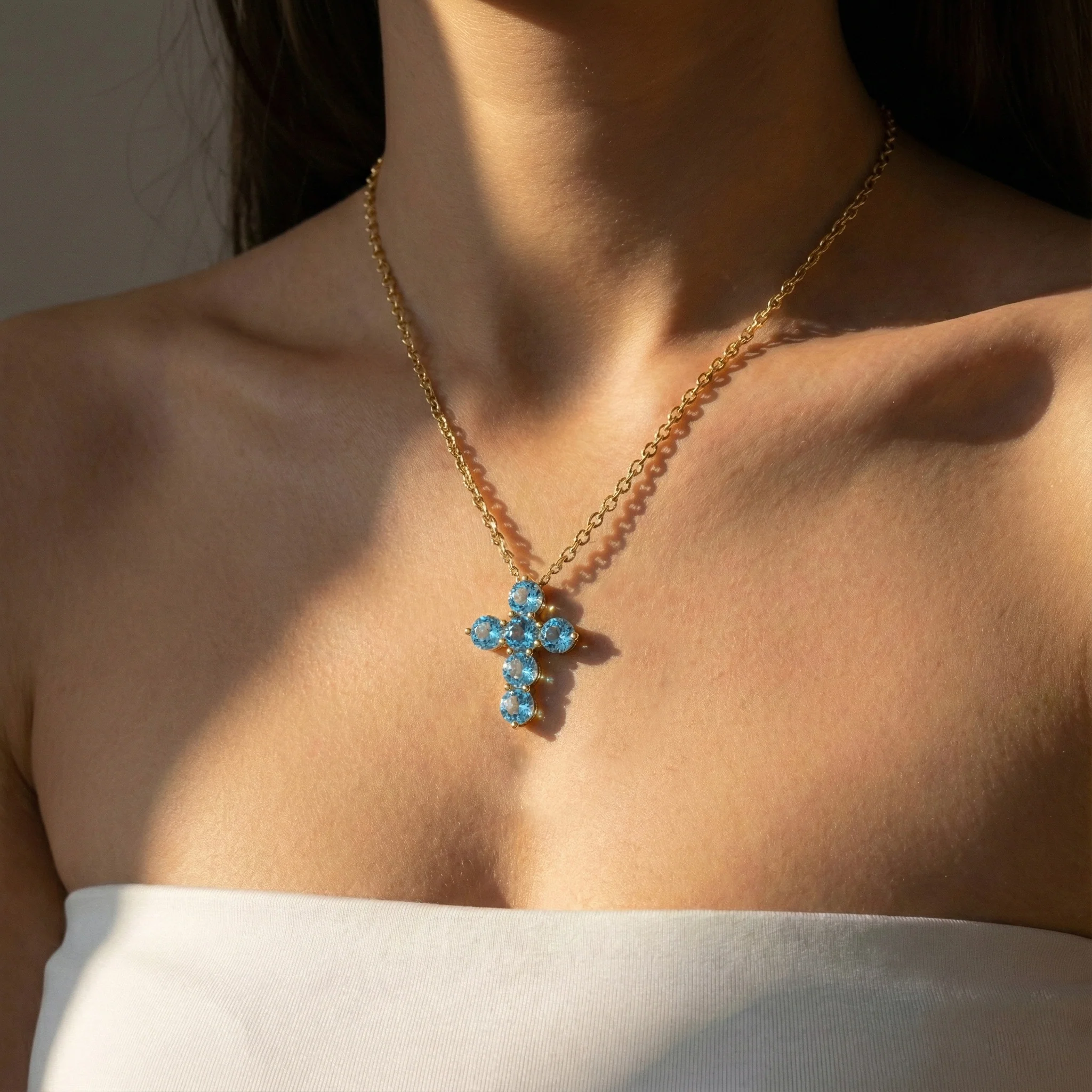 Blue Topaz Round Cross Pendant Necklace in 925 Sterling Silver 3.90ct - Image 10