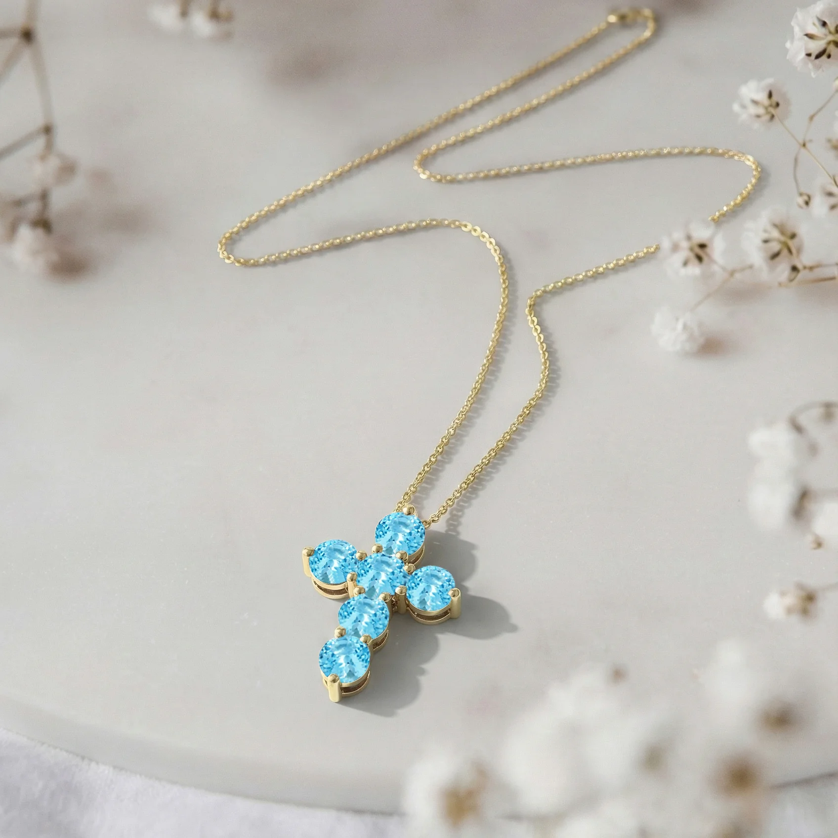 Blue Topaz Round Cross Pendant Necklace in 925 Sterling Silver 3.90ct - Image 12
