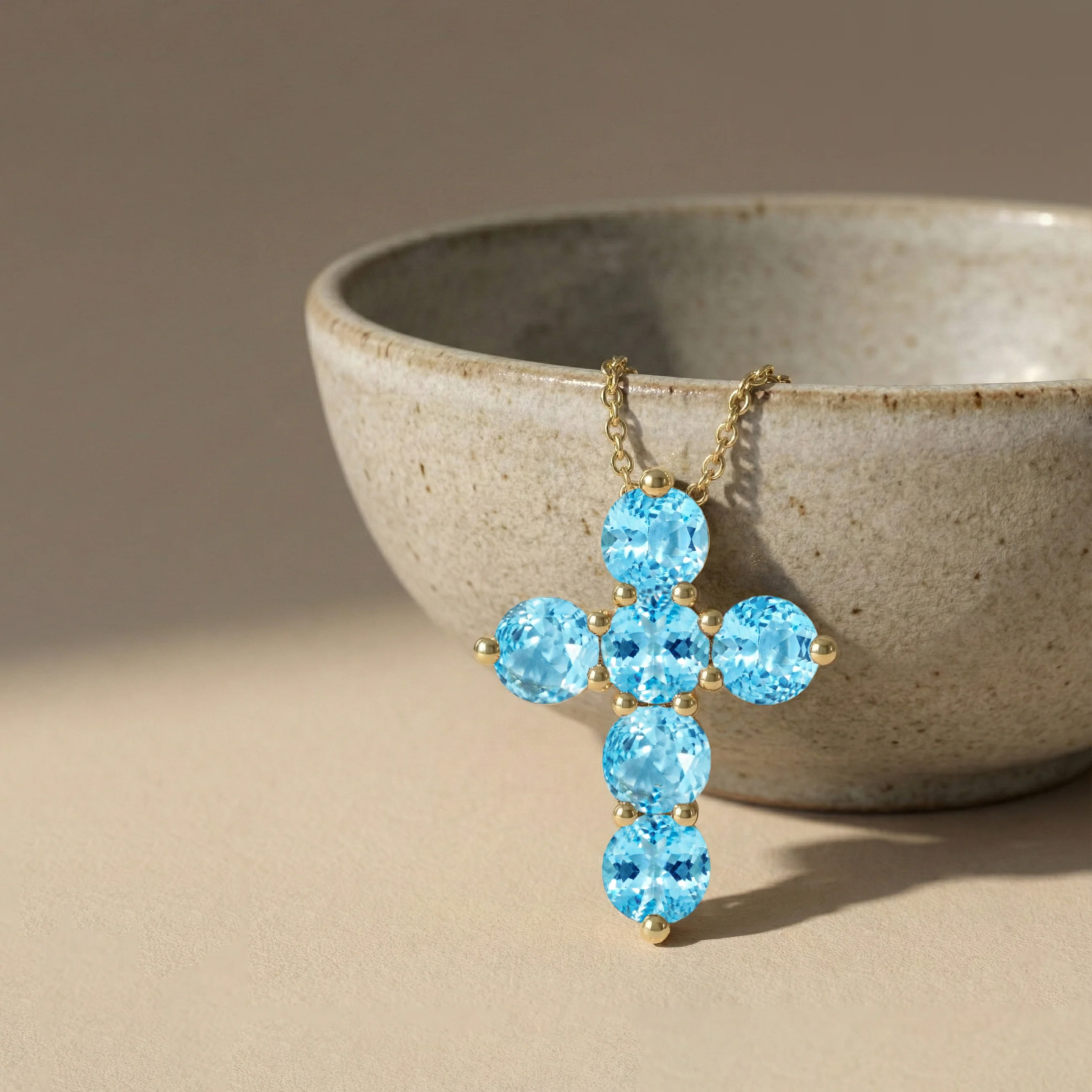Blue Topaz Round Cross Pendant Necklace in 925 Sterling Silver 3.90ct - Image 14
