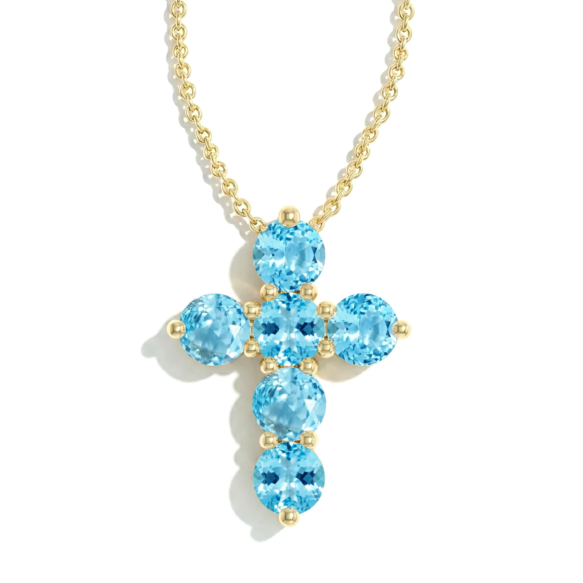Blue Topaz Round Cross Pendant Necklace in 925 Sterling Silver 3.90ct - Image 8