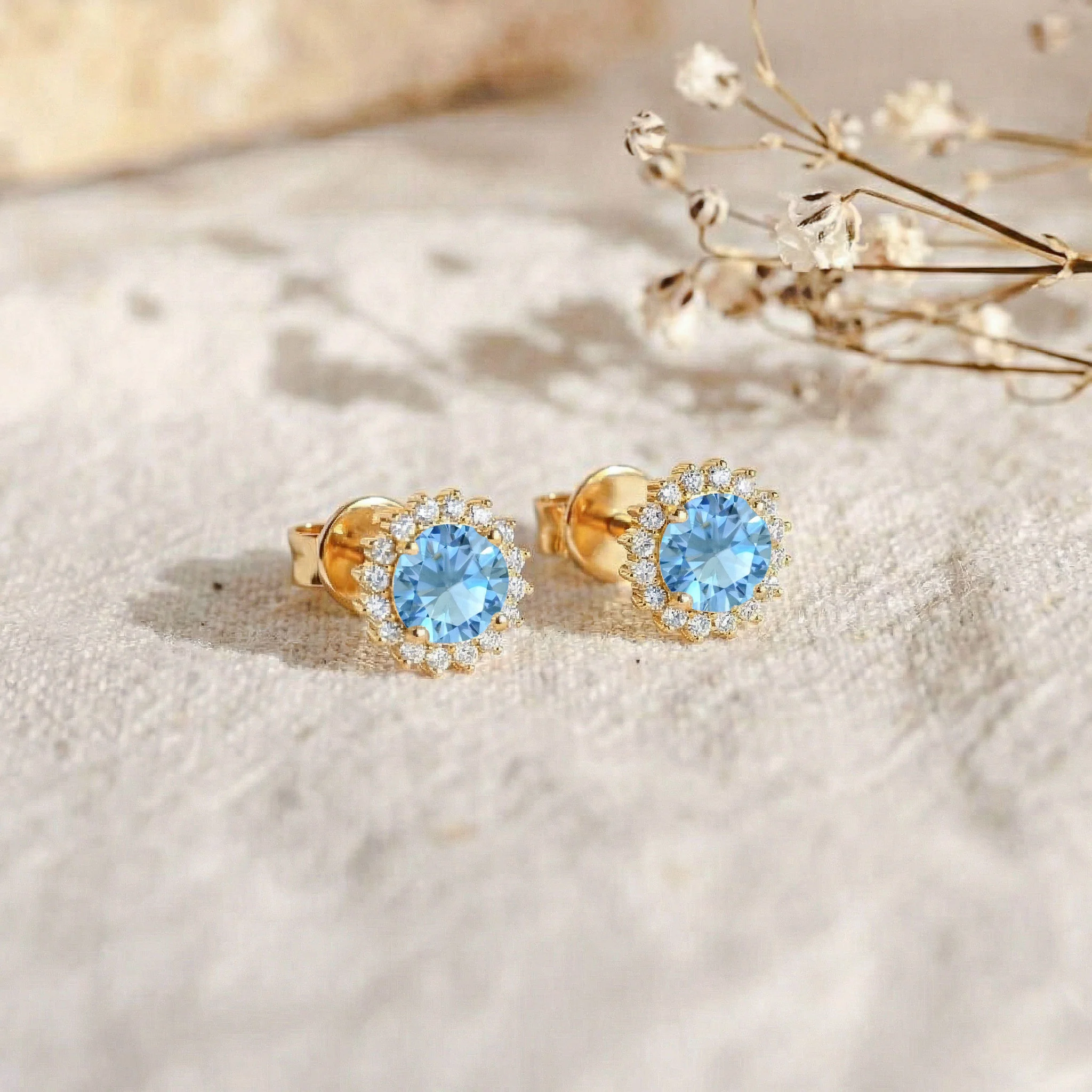 Blue Topaz Round Halo Stud Earrings in 925 Sterling Silver 5 MM 1.3ct - Image 12