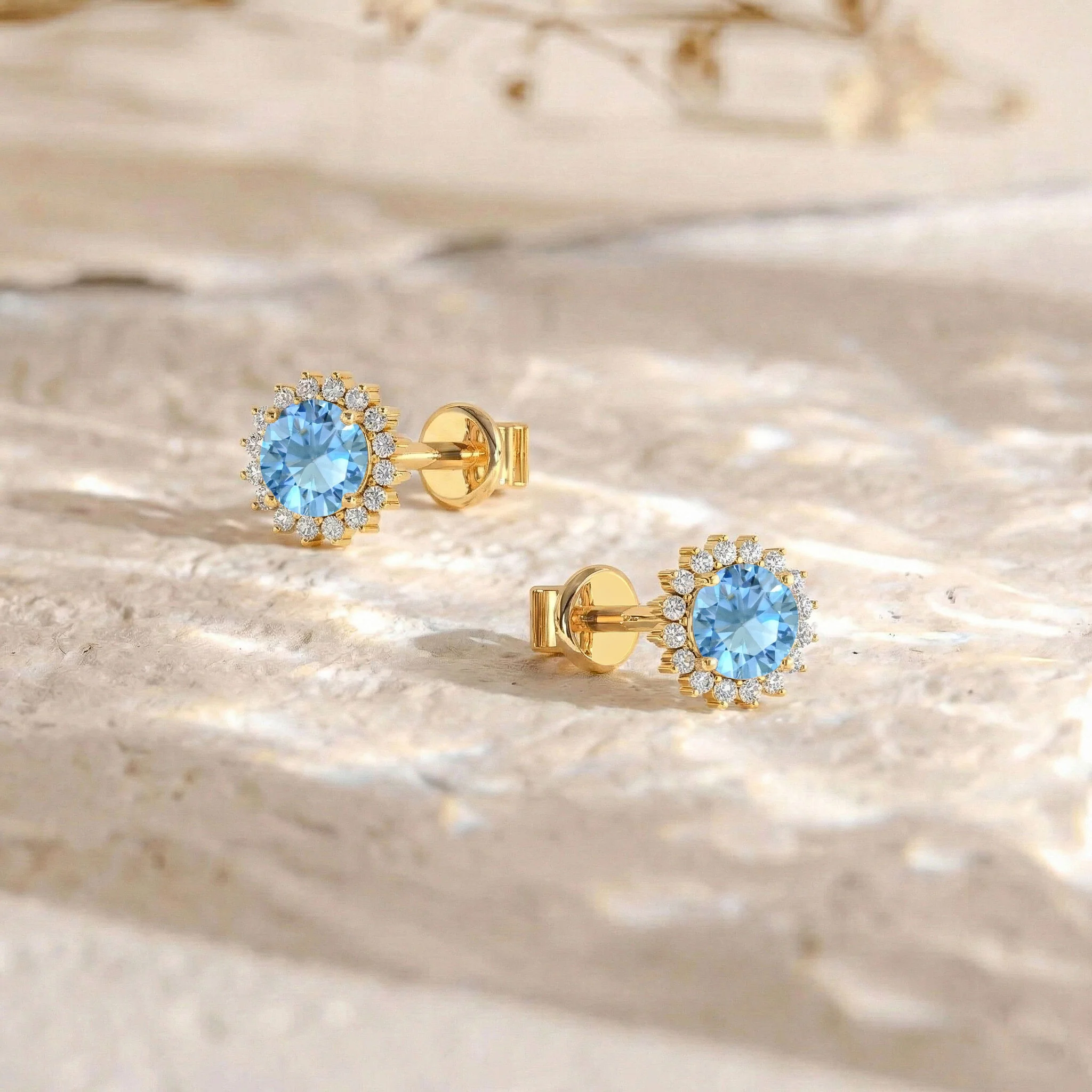 Blue Topaz Round Halo Stud Earrings in 925 Sterling Silver 5 MM 1.3ct - Image 13