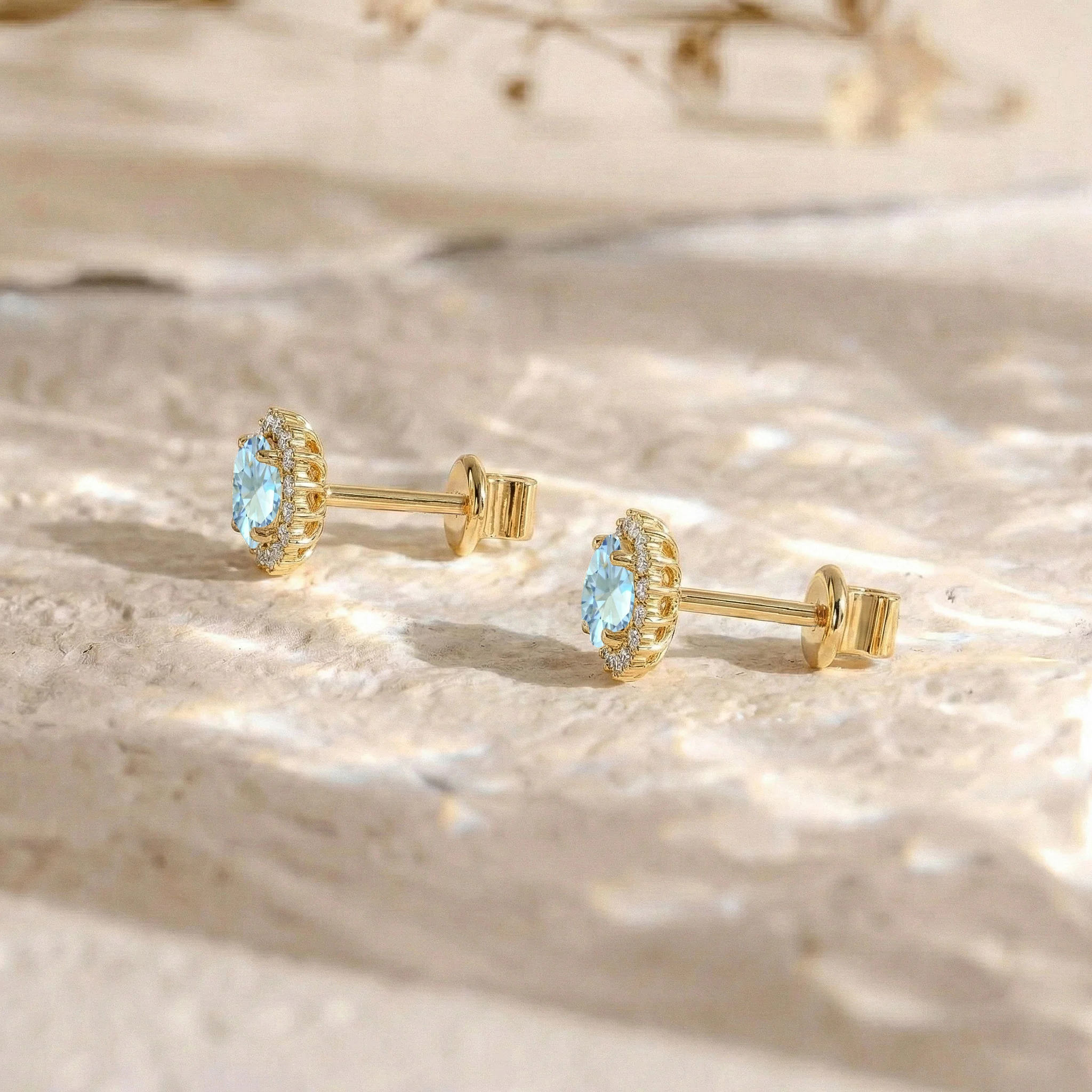 Blue Topaz Round Halo Stud Earrings in 925 Sterling Silver 5 MM 1.3ct - Image 14