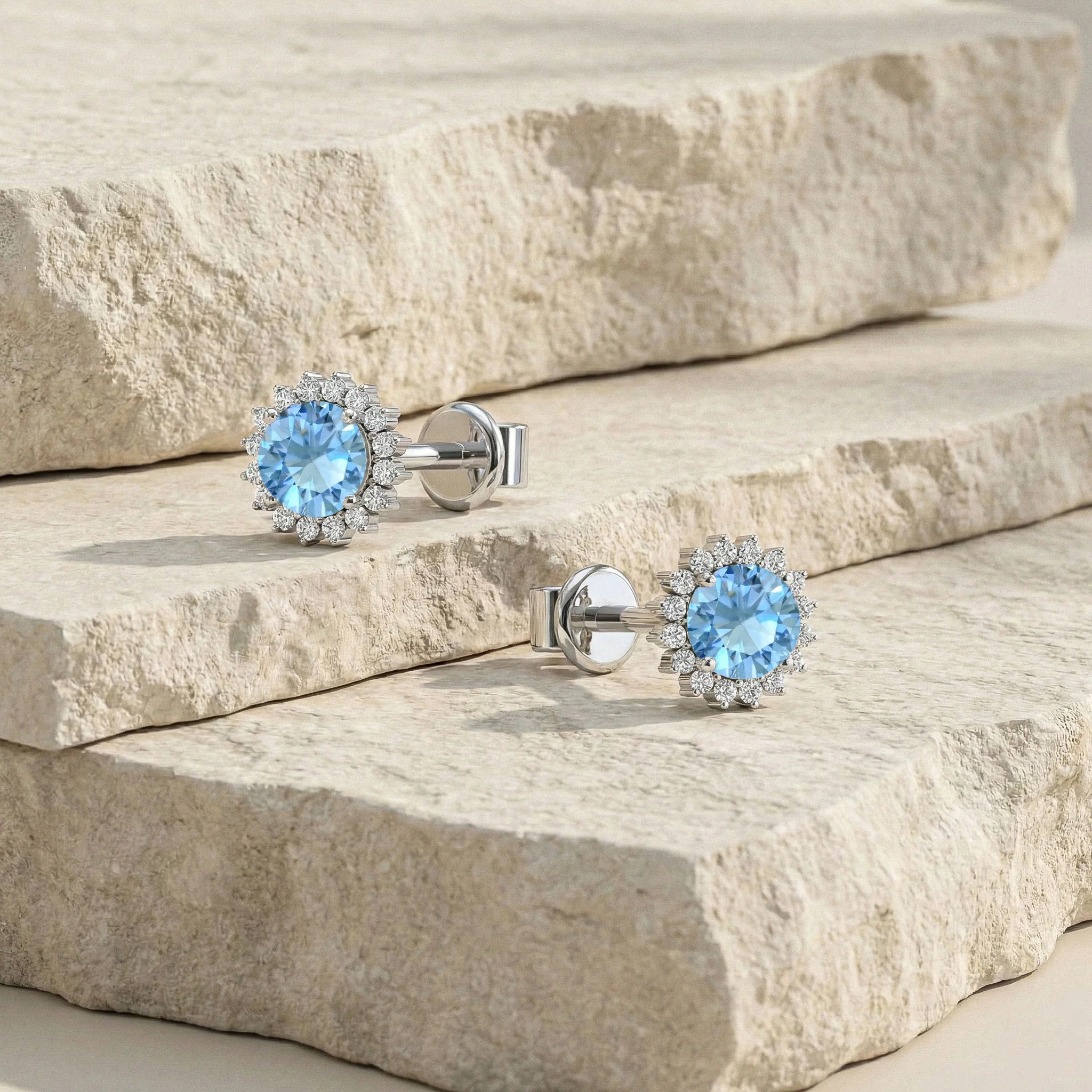 Blue Topaz Round Halo Stud Earrings in 925 Sterling Silver 5 MM 1.3ct - Image 5