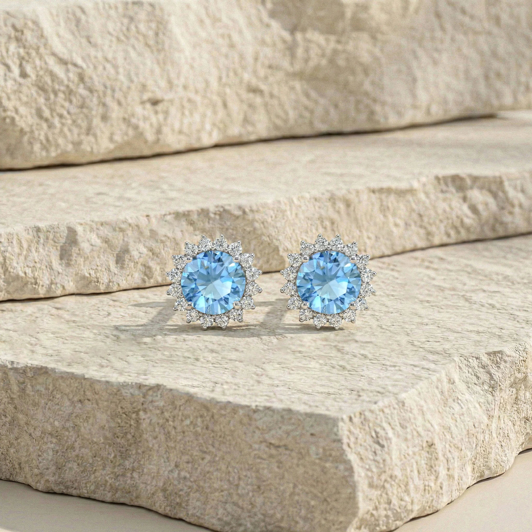 Blue Topaz Round Halo Stud Earrings in 925 Sterling Silver 5 MM 1.3ct - Image 6