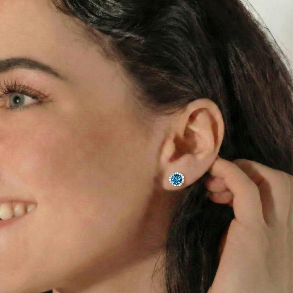 Blue Topaz Round Halo Stud Earrings in 925 Sterling Silver 5 MM 1.3ct - Image 9