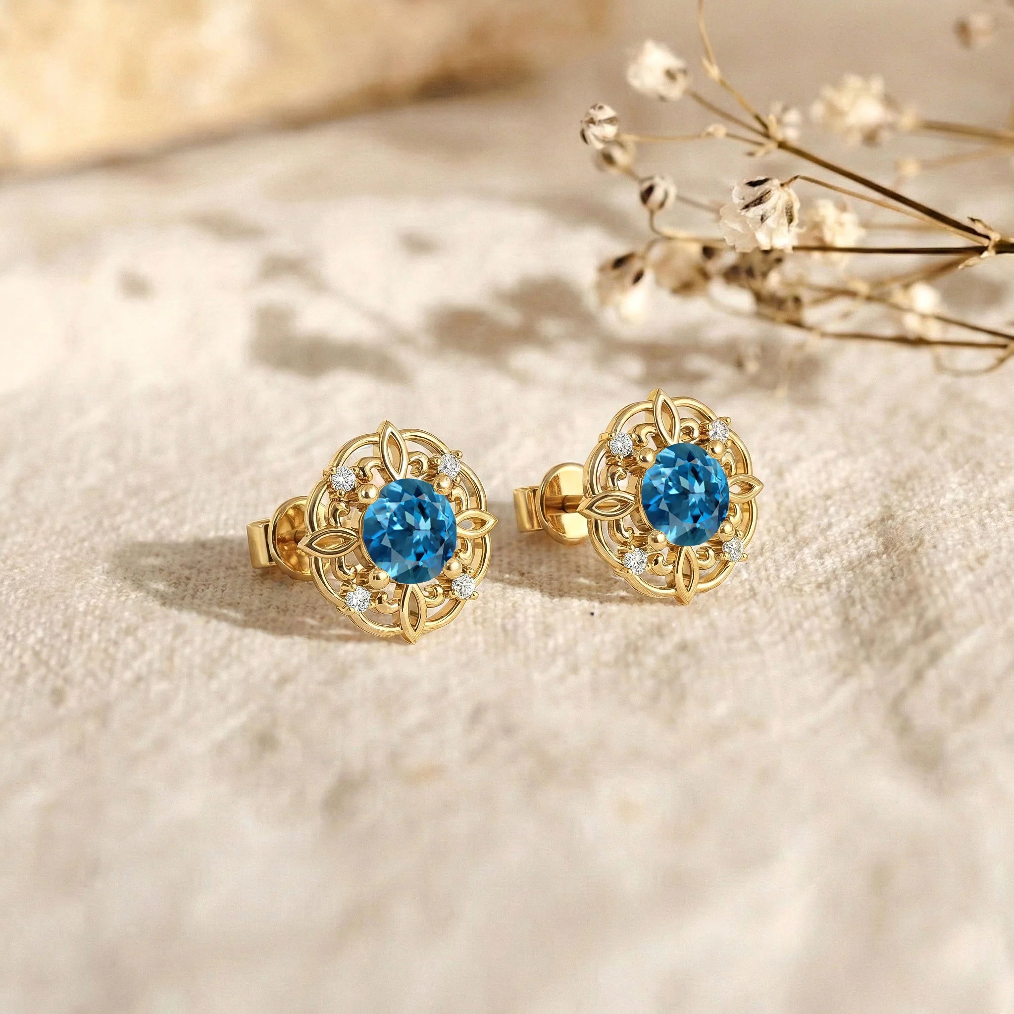 Blue Topaz Round Halo Stud Earrings in 925 Sterling Silver 5MM 1.30ct - Image 10