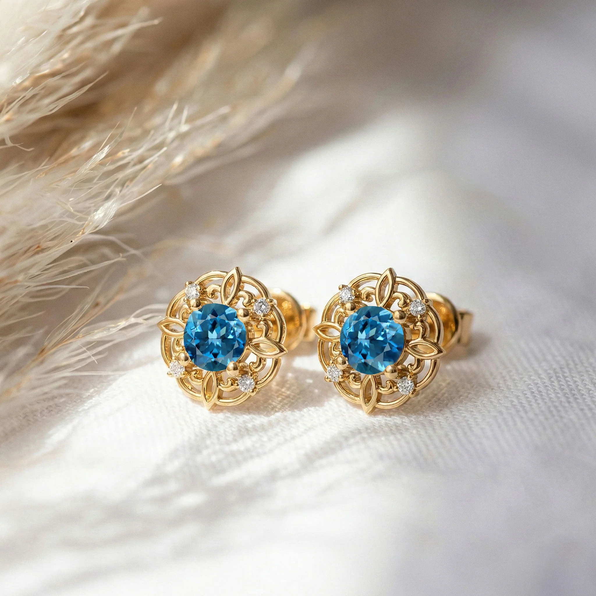 Blue Topaz Round Halo Stud Earrings in 925 Sterling Silver 5MM 1.30ct - Image 11