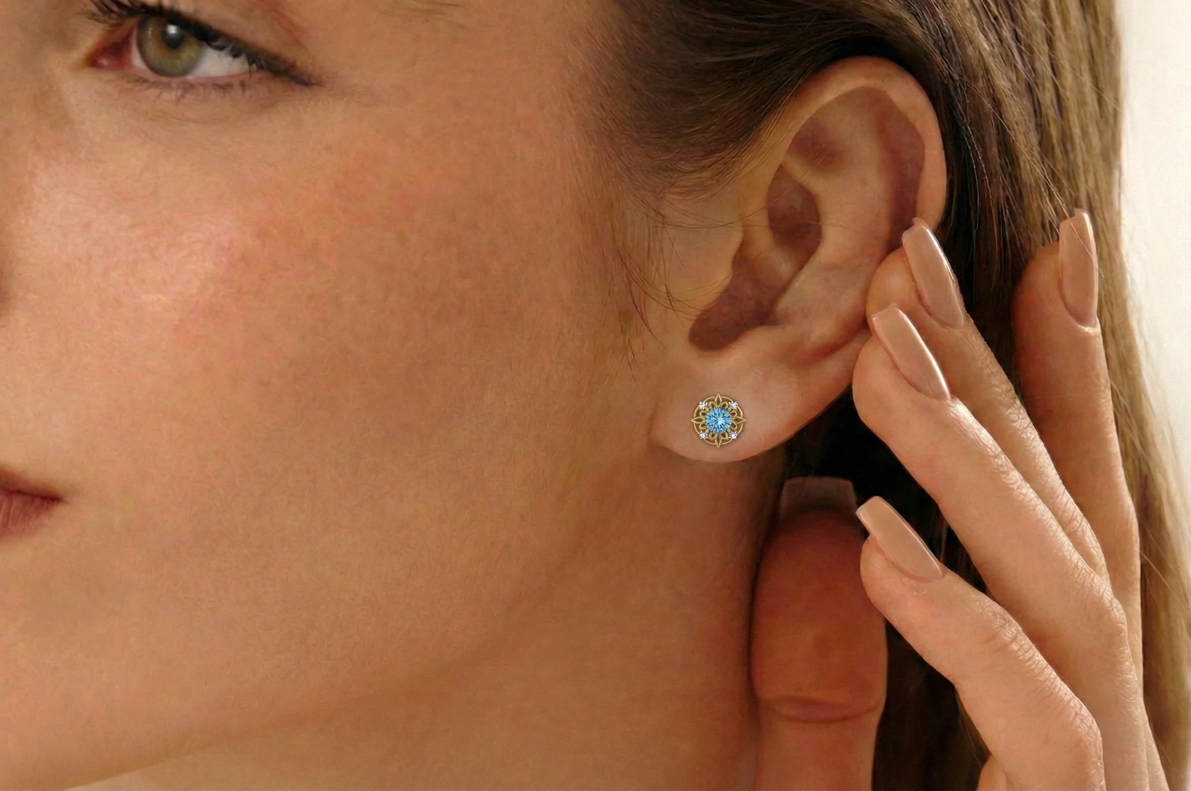 Blue Topaz Round Halo Stud Earrings in 925 Sterling Silver 5MM 1.30ct - Image 12