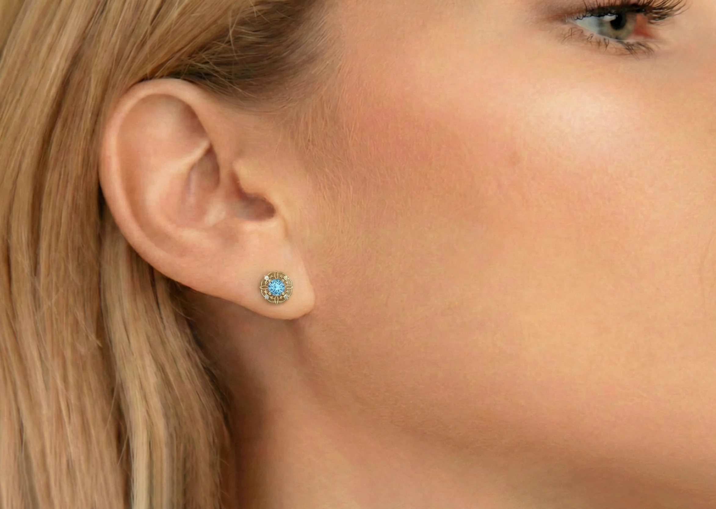 Blue Topaz Round Halo Stud Earrings in 925 Sterling Silver 5MM 1.30ct - Image 13