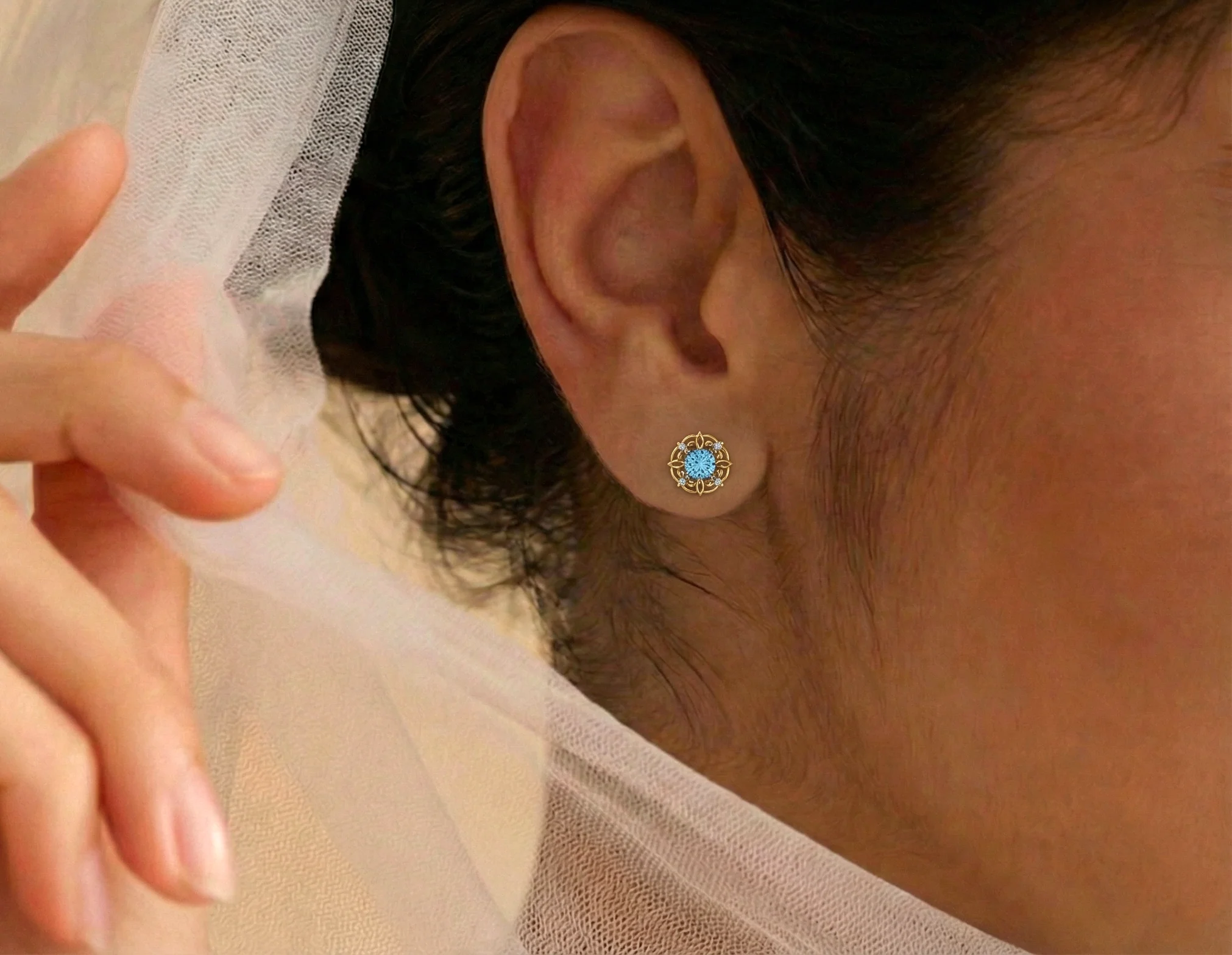 Blue Topaz Round Halo Stud Earrings in 925 Sterling Silver 5MM 1.30ct - Image 14