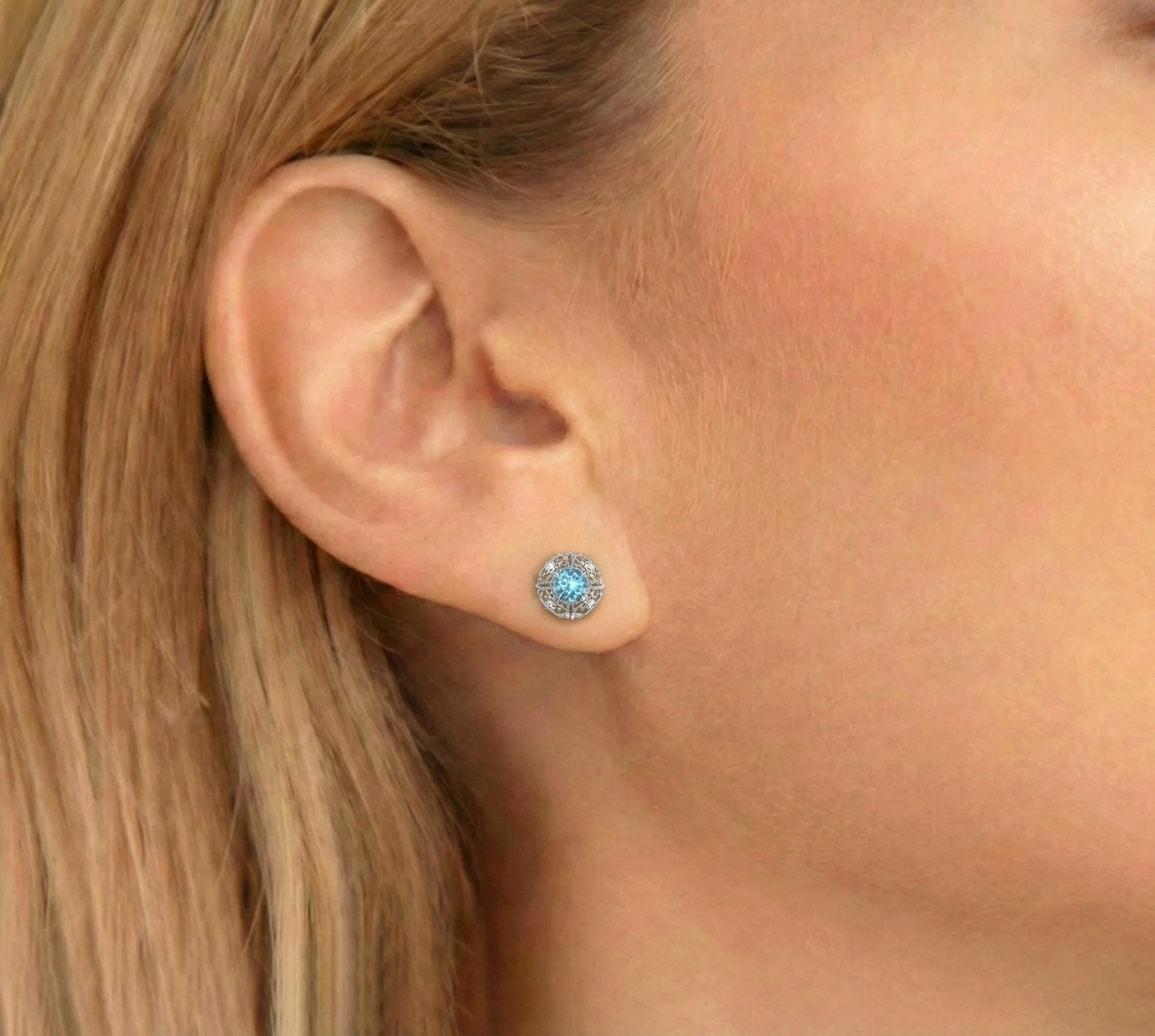 Blue Topaz Round Halo Stud Earrings in 925 Sterling Silver 5MM 1.30ct - Image 5