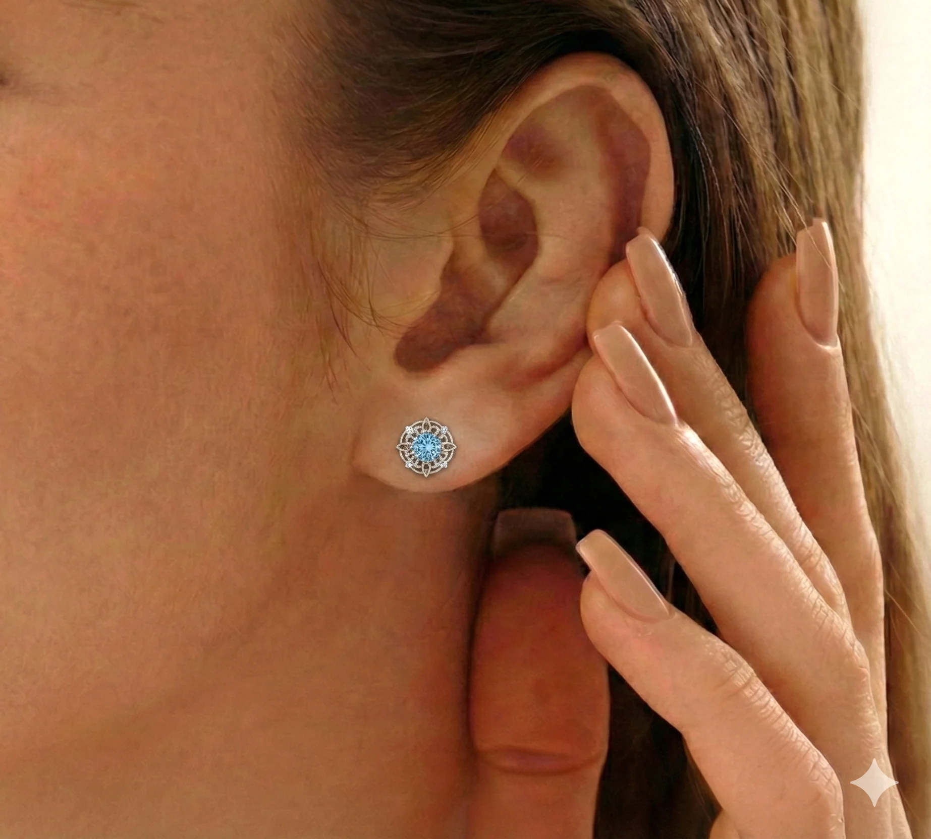Blue Topaz Round Halo Stud Earrings in 925 Sterling Silver 5MM 1.30ct - Image 6