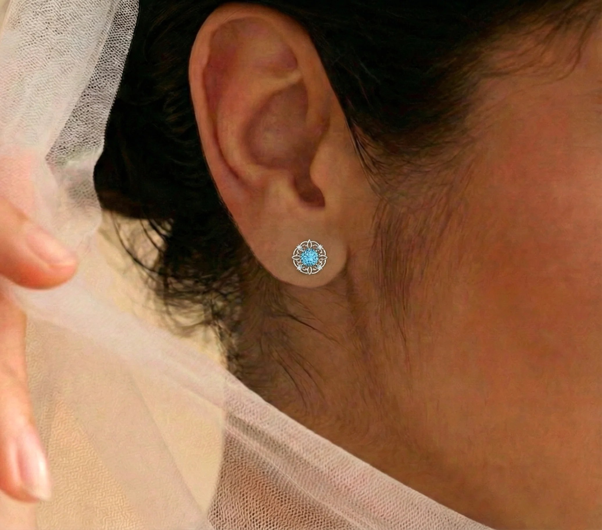 Blue Topaz Round Halo Stud Earrings in 925 Sterling Silver 5MM 1.30ct - Image 7