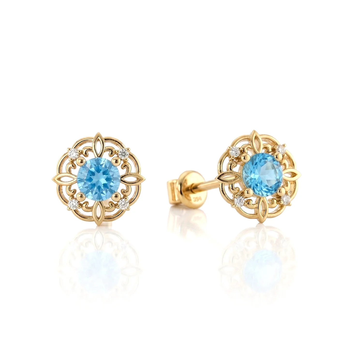 Blue Topaz Round Halo Stud Earrings in 925 Sterling Silver 5MM 1.30ct - Image 8