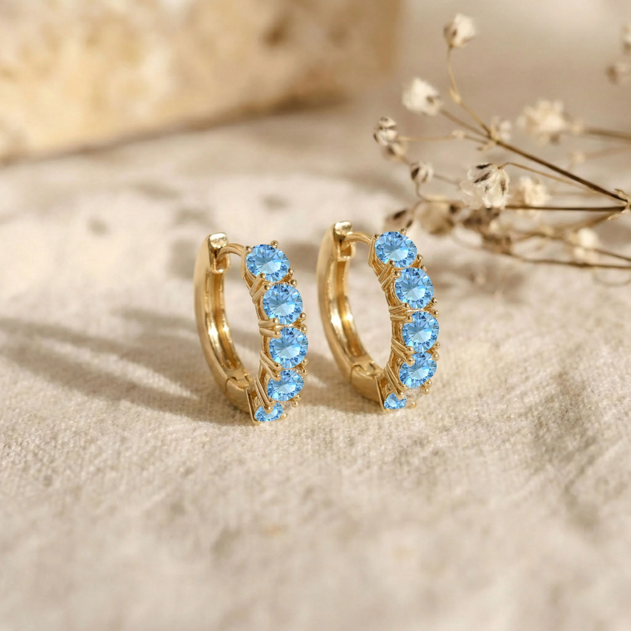 Blue Topaz Round Hoop Earrings in 925 Sterling Silver 3MM 3ct - Image 10