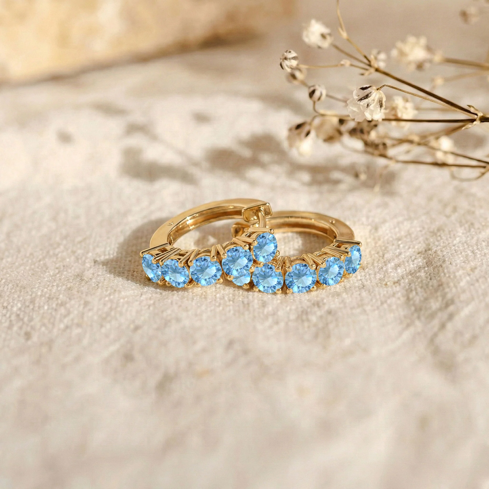 Blue Topaz Round Hoop Earrings in 925 Sterling Silver 3MM 3ct - Image 11