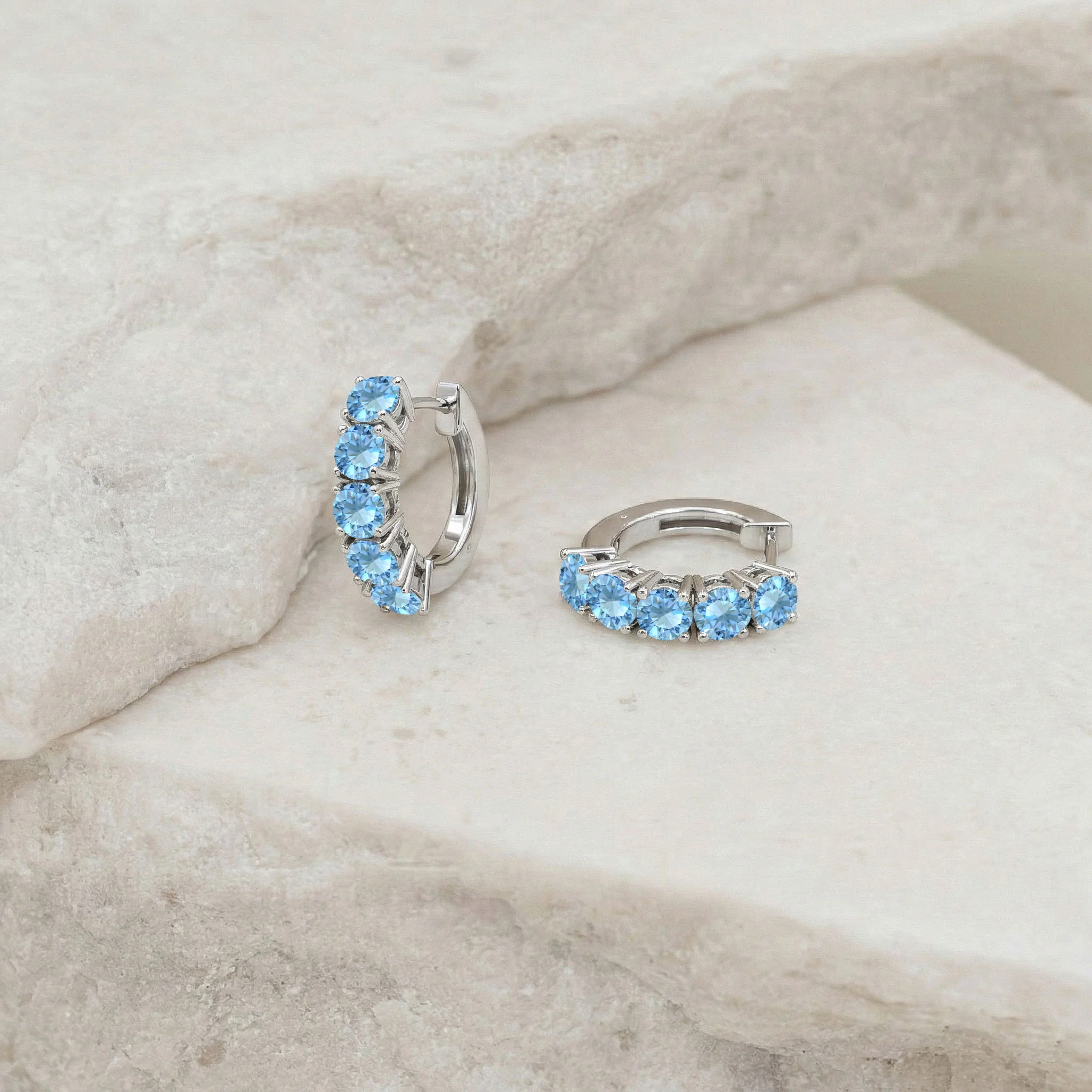 Blue Topaz Round Hoop Earrings in 925 Sterling Silver 3MM 3ct - Image 3