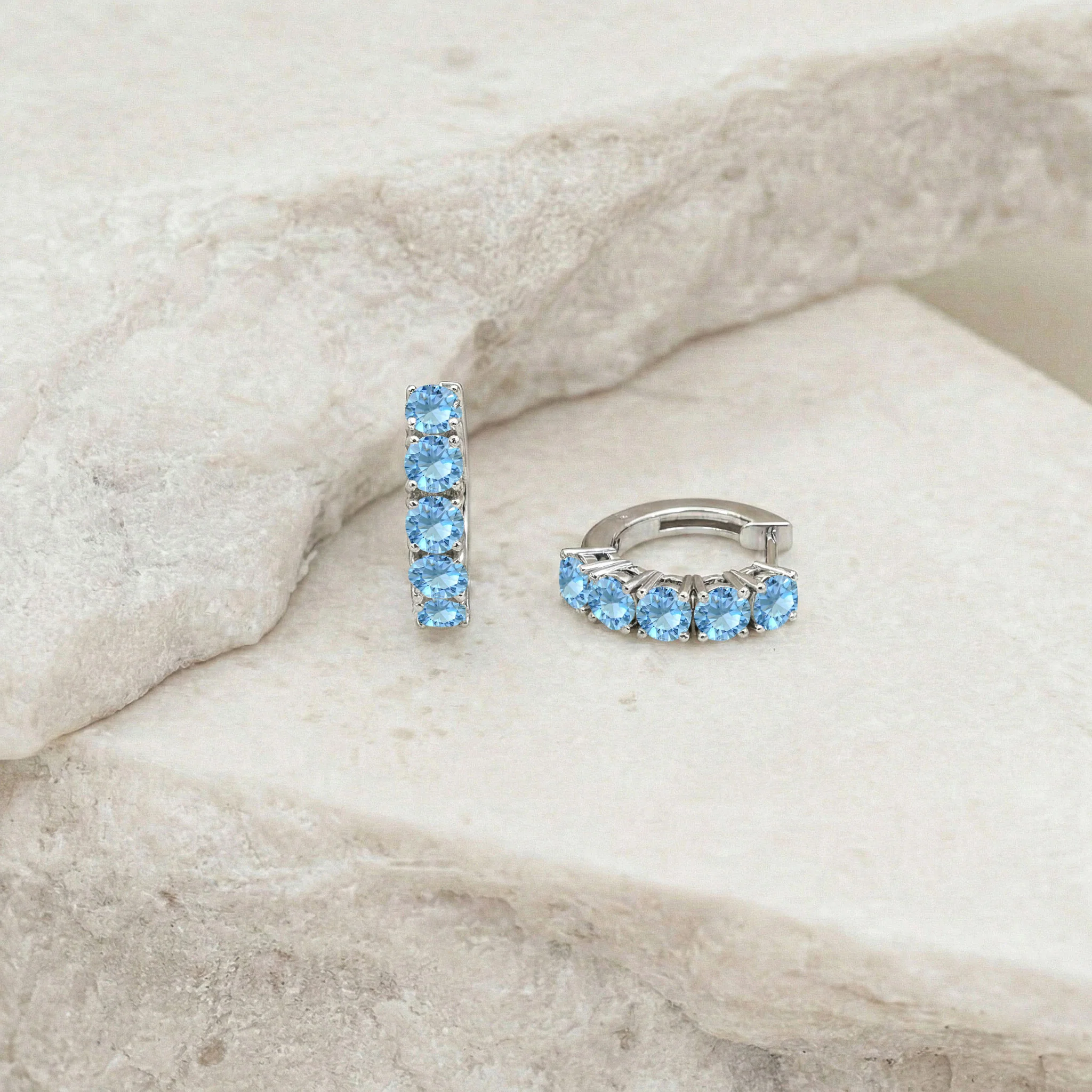 Blue Topaz Round Hoop Earrings in 925 Sterling Silver 3MM 3ct - Image 4