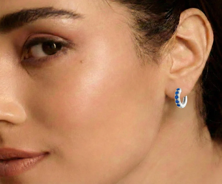 Blue Topaz Round Hoop Earrings in 925 Sterling Silver 3MM 3ct - Image 7