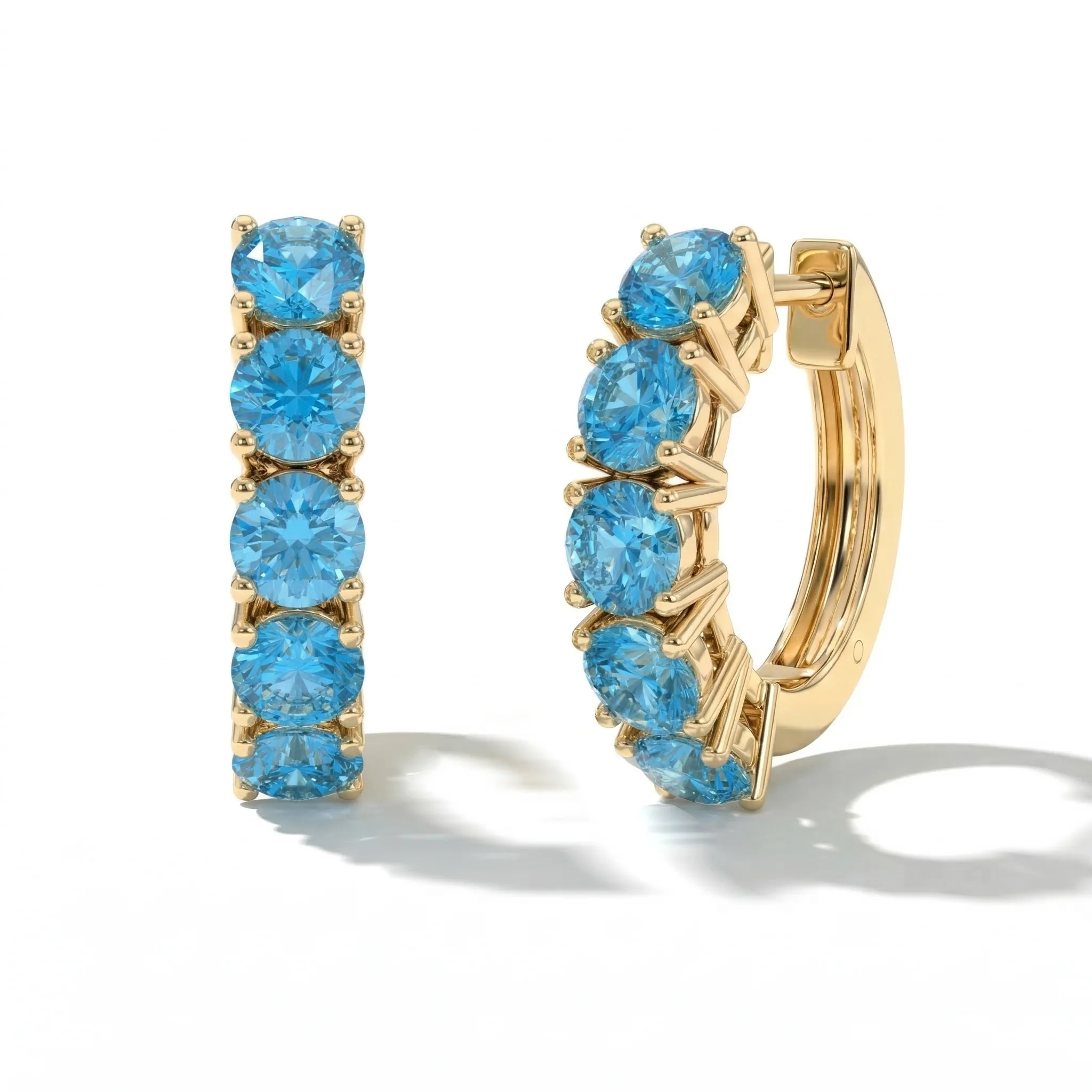 Blue Topaz Round Hoop Earrings in 925 Sterling Silver 3MM 3ct - Image 8