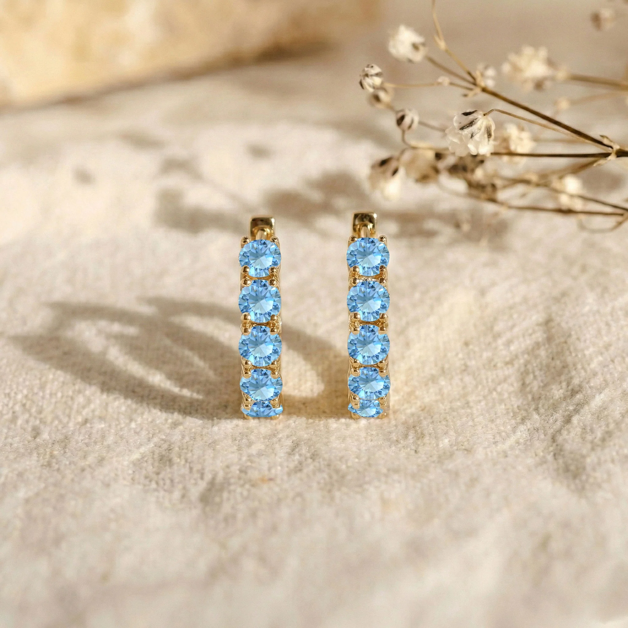 Blue Topaz Round Hoop Earrings in 925 Sterling Silver 3MM 3ct - Image 9