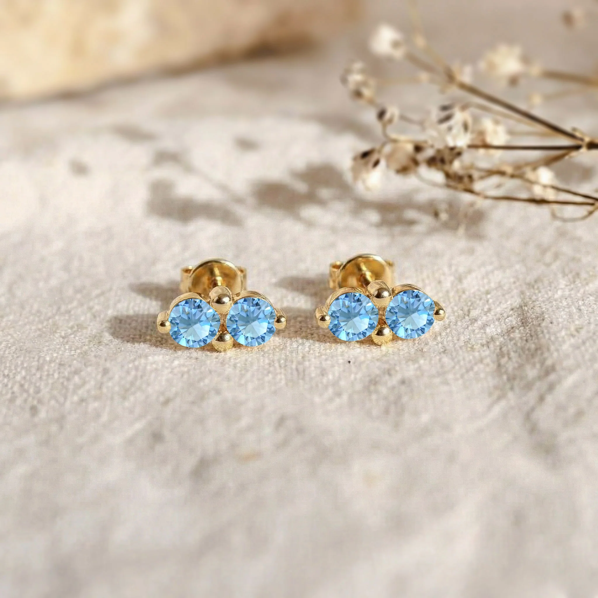 Blue Topaz Round Stud Earrings in 925 Sterling Silver 3 MM 1.20ct - Image 11