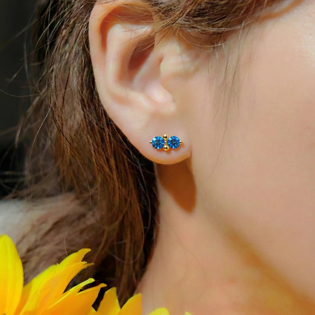 Blue Topaz Round Stud Earrings in 925 Sterling Silver 3 MM 1.20ct - Image 14