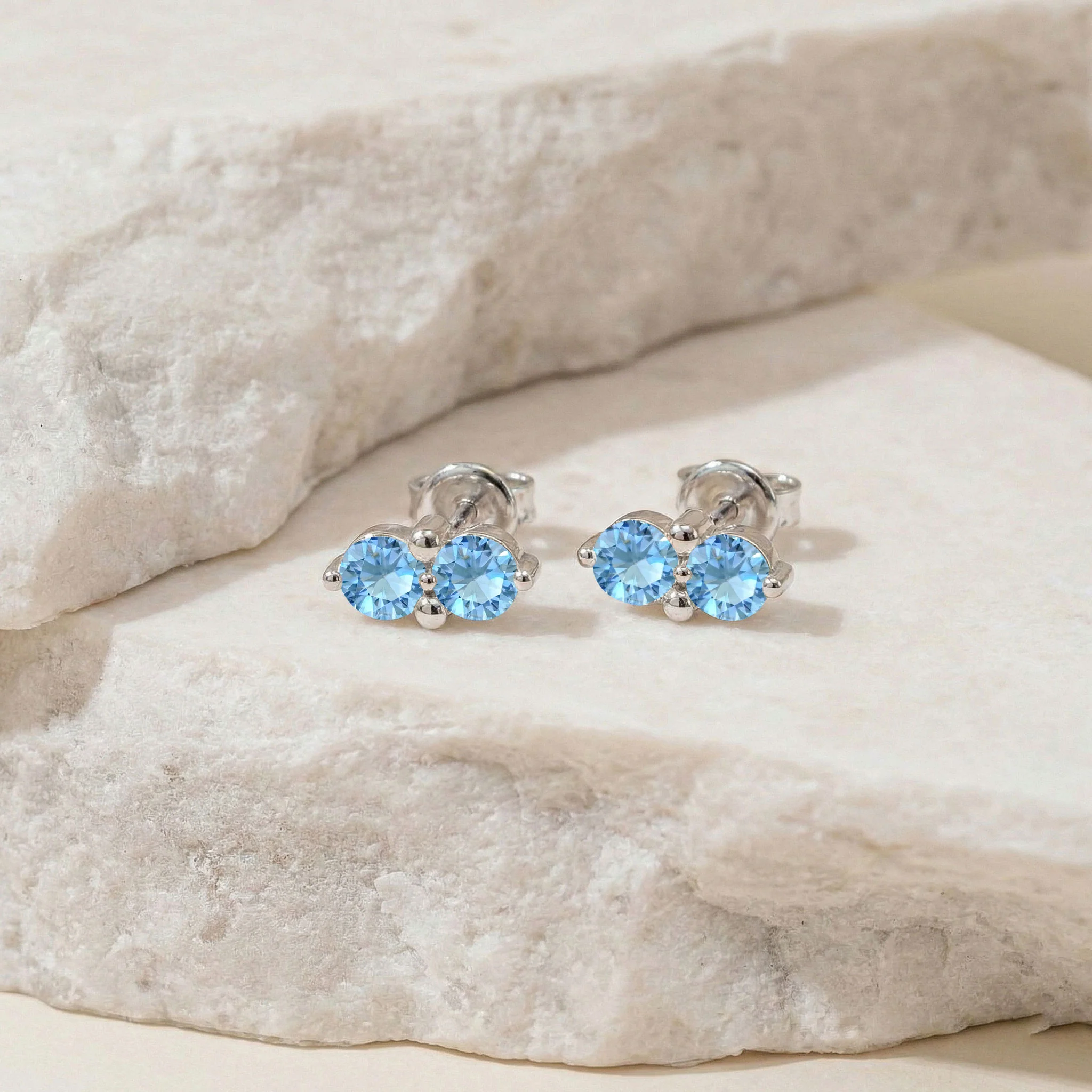 Blue Topaz Round Stud Earrings in 925 Sterling Silver 3 MM 1.20ct - Image 3