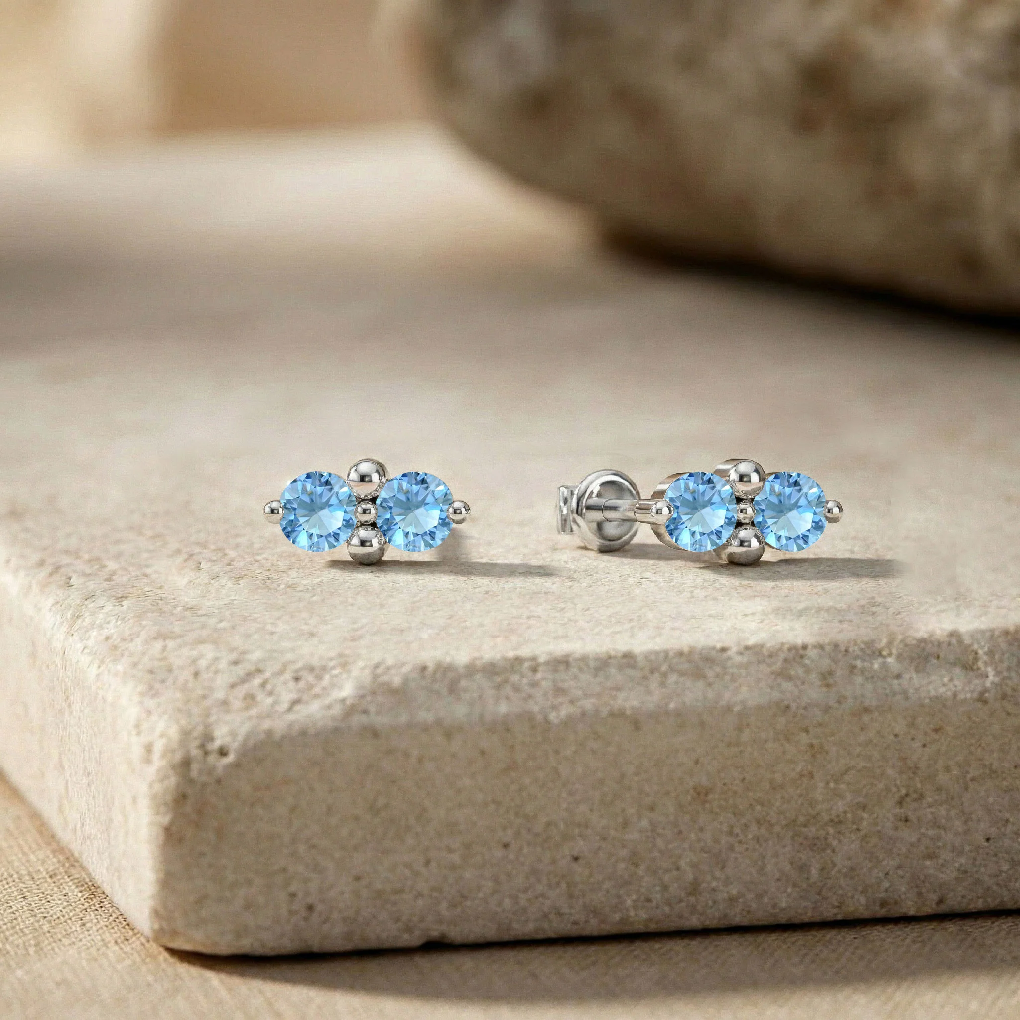 Blue Topaz Round Stud Earrings in 925 Sterling Silver 3 MM 1.20ct - Image 4