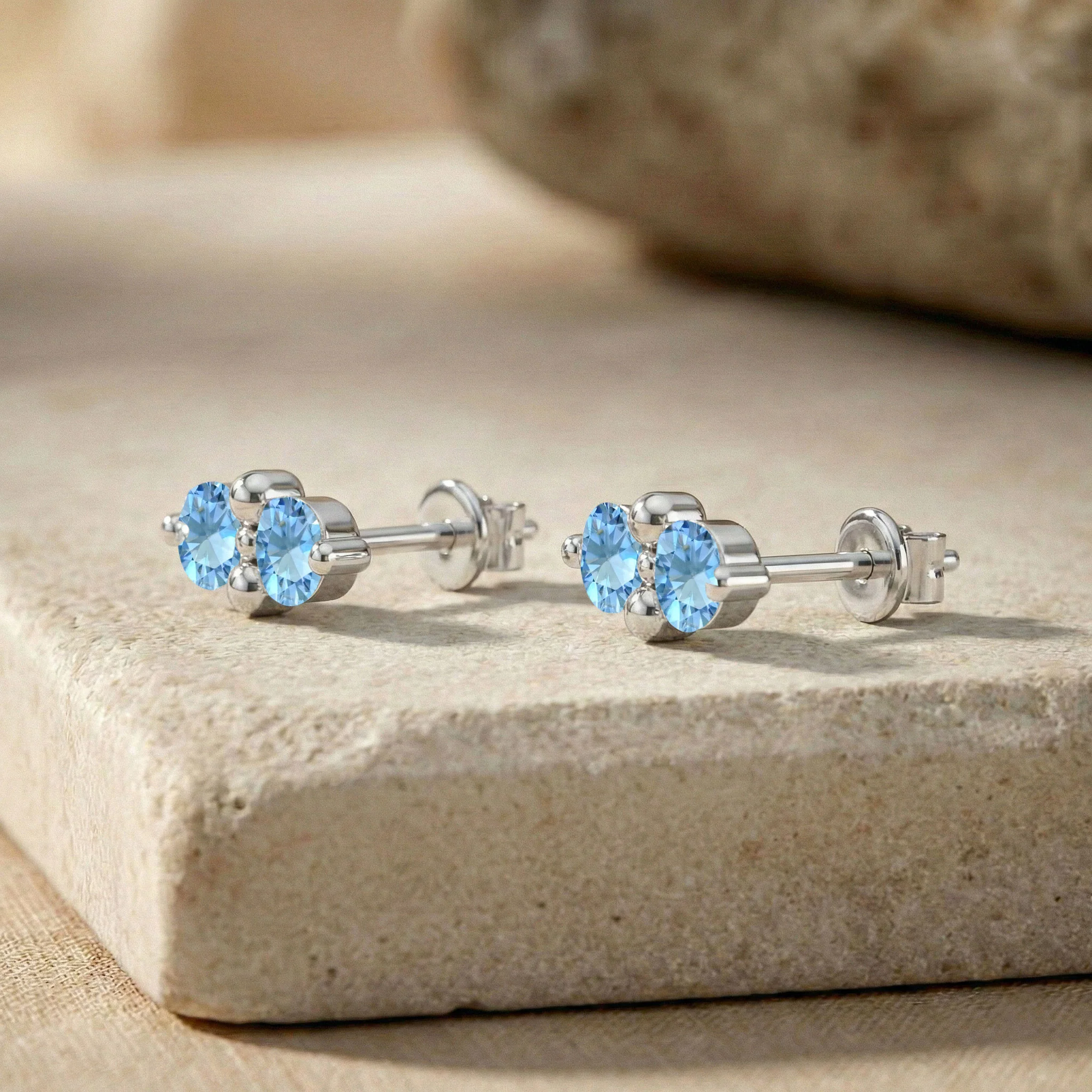 Blue Topaz Round Stud Earrings in 925 Sterling Silver 3 MM 1.20ct - Image 5