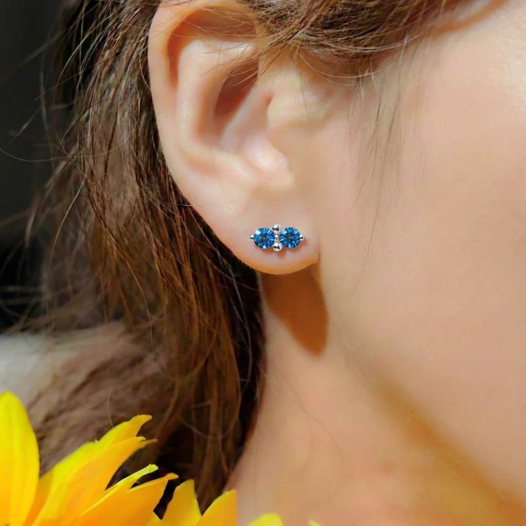 Blue Topaz Round Stud Earrings in 925 Sterling Silver 3 MM 1.20ct - Image 7