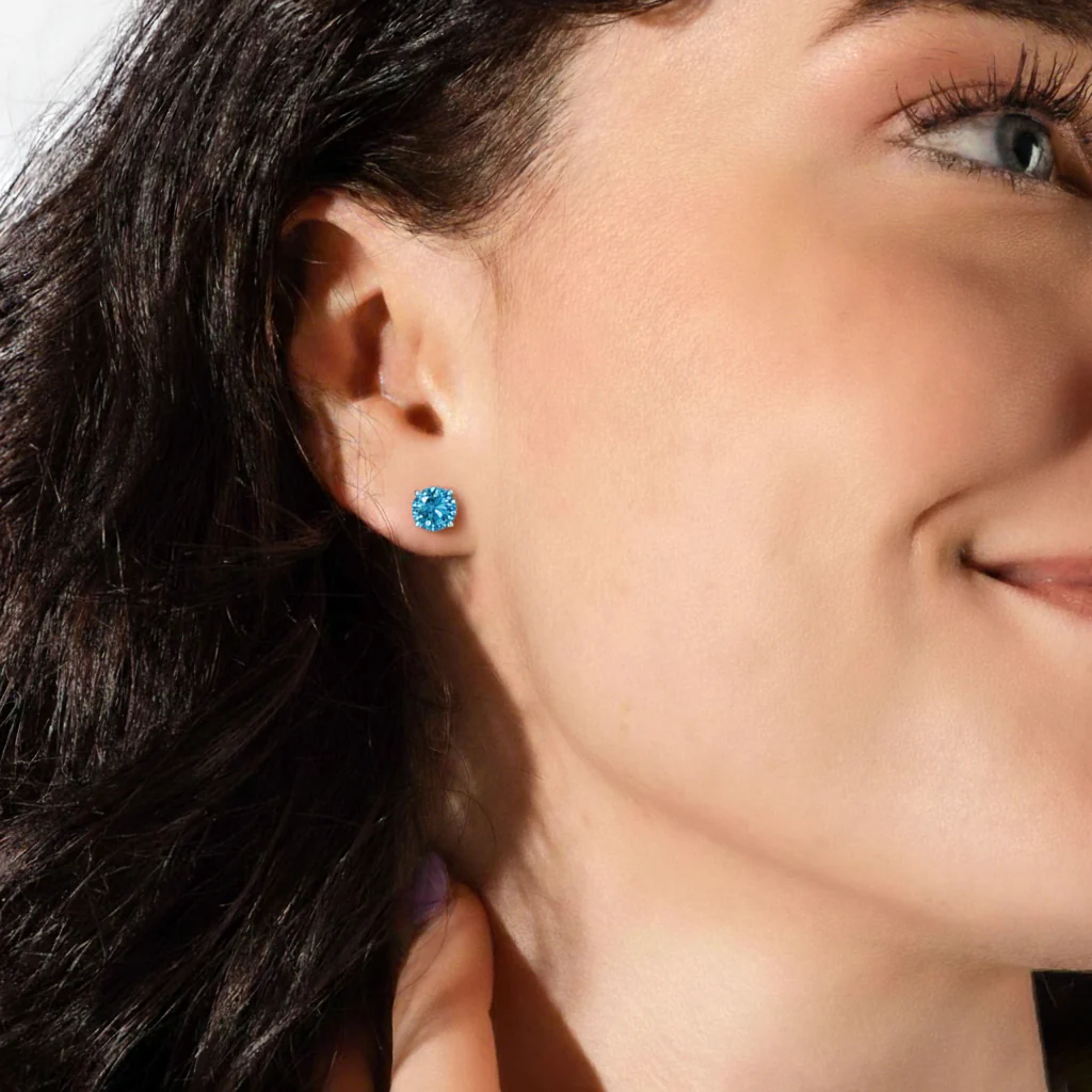 Blue Topaz Round Stud Earrings in 925 Sterling Silver 5.15ct - Image 12