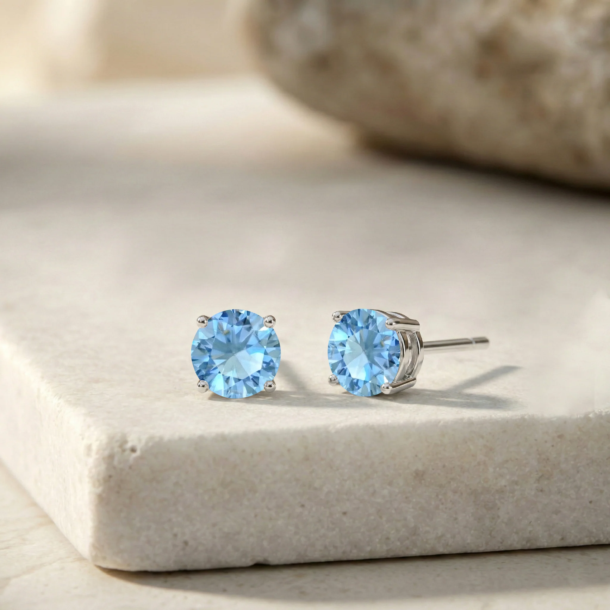 Blue Topaz Round Stud Earrings in 925 Sterling Silver 5.15ct - Image 3