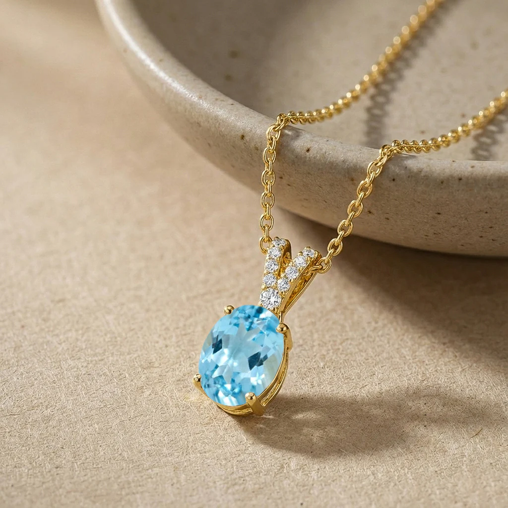 Blue Topaz Solitaire Pendant Necklace in 925 Sterling Silver 1.2ct - Image 10