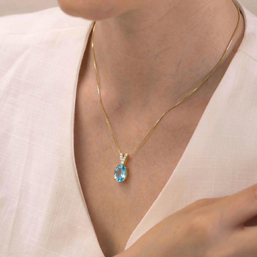 Blue Topaz Solitaire Pendant Necklace in 925 Sterling Silver 1.2ct - Image 11