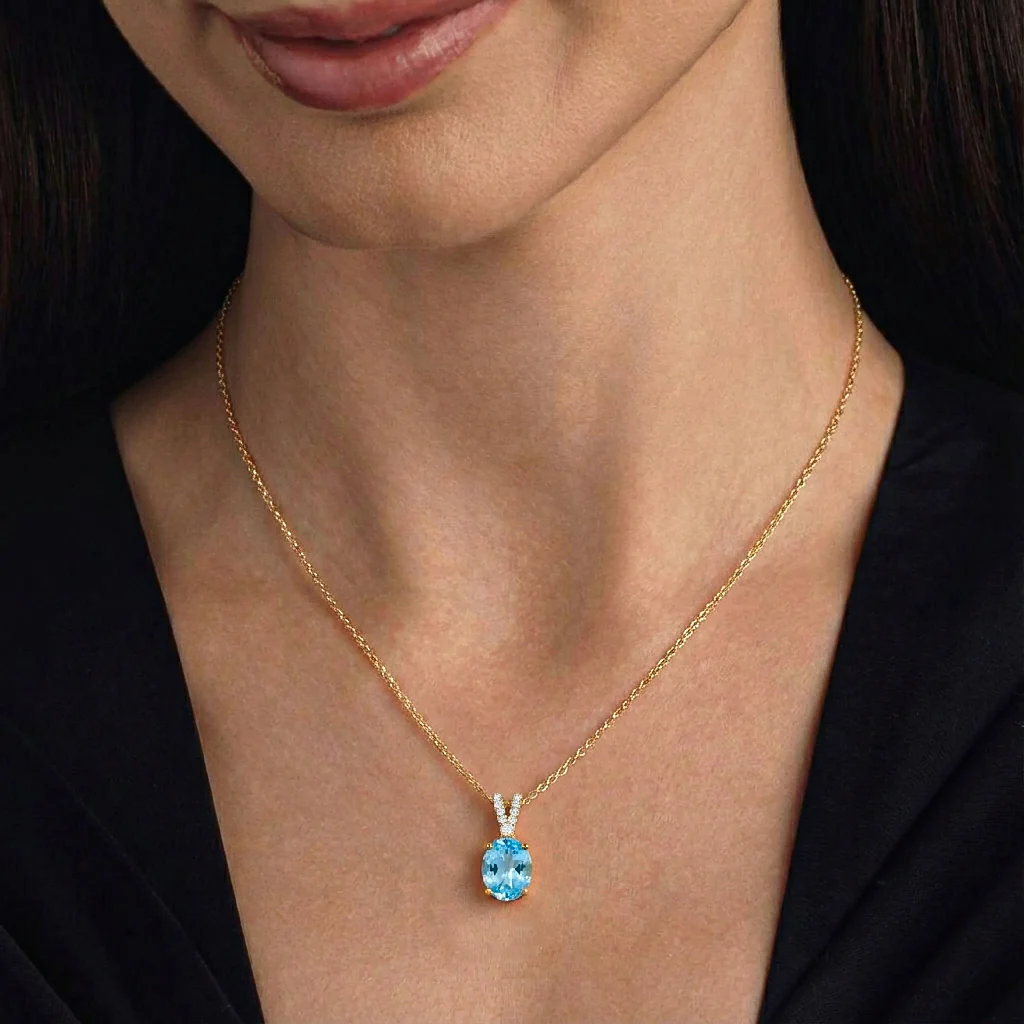 Blue Topaz Solitaire Pendant Necklace in 925 Sterling Silver 1.2ct - Image 12
