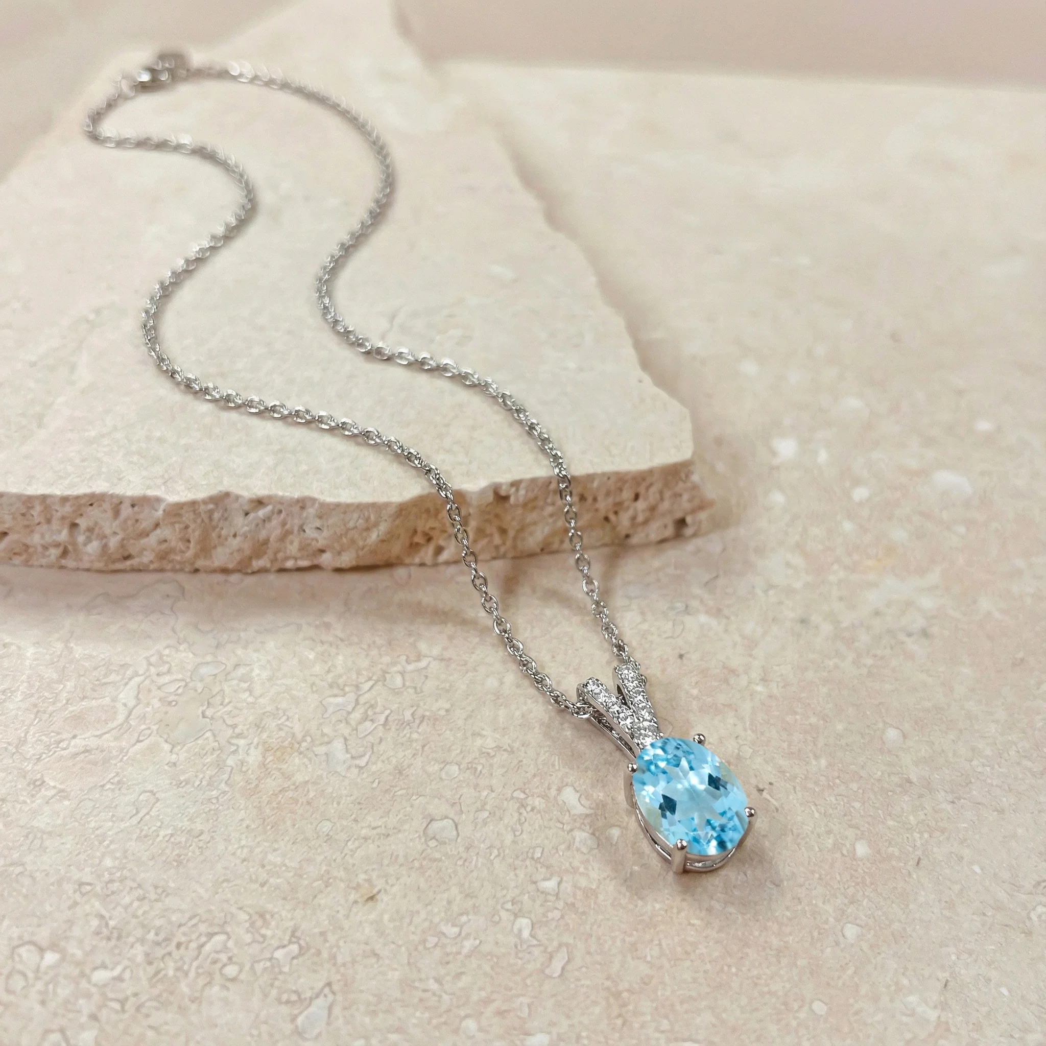 Blue Topaz Solitaire Pendant Necklace in 925 Sterling Silver 1.2ct - Image 4