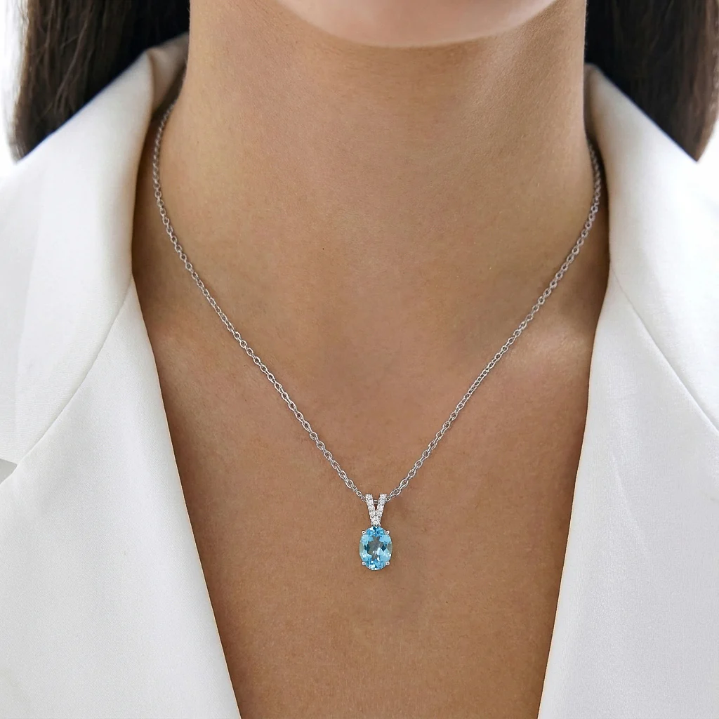 Blue Topaz Solitaire Pendant Necklace in 925 Sterling Silver 1.2ct - Image 5
