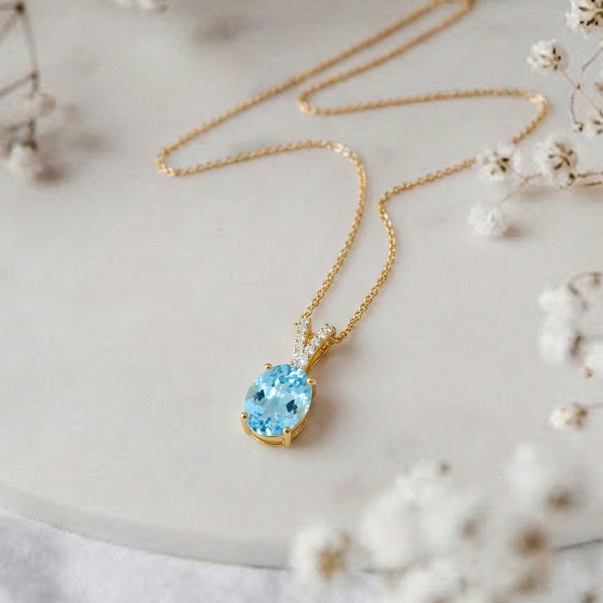 Blue Topaz Solitaire Pendant Necklace in 925 Sterling Silver 1.2ct - Image 8