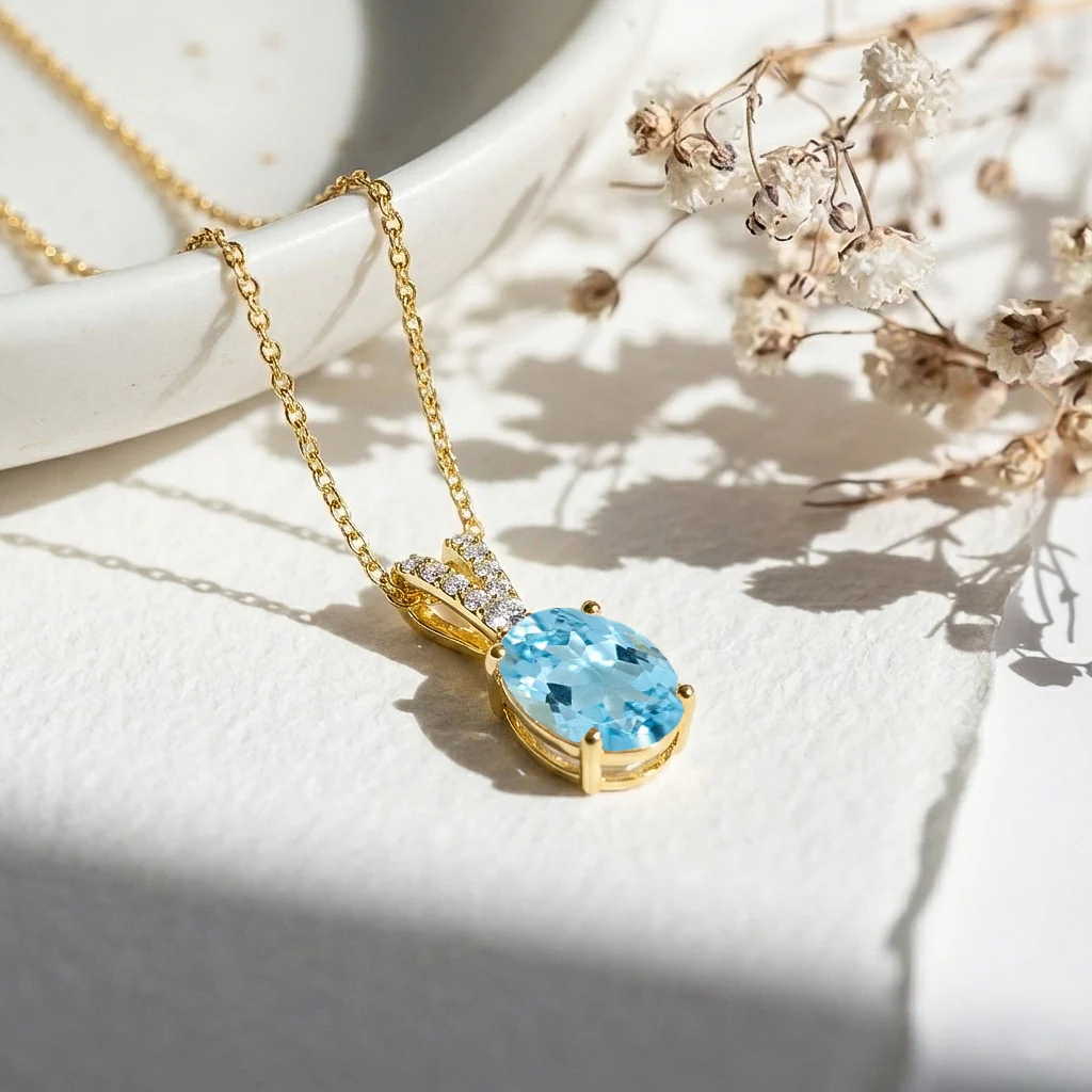 Blue Topaz Solitaire Pendant Necklace in 925 Sterling Silver 1.2ct - Image 9