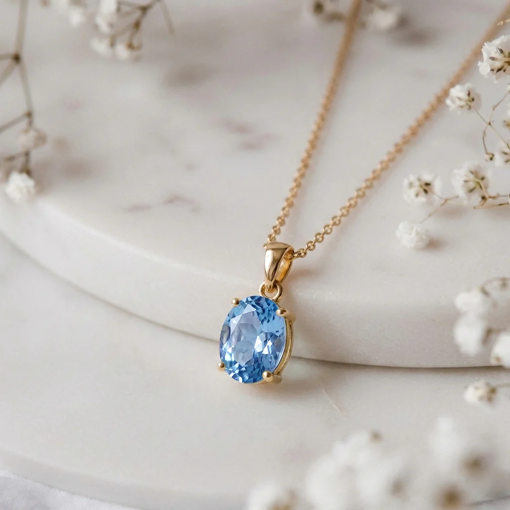 Blue Topaz Solitaire Pendant Necklace in 925 Sterling Silver 9x7 MM 1.4ct - Image 14
