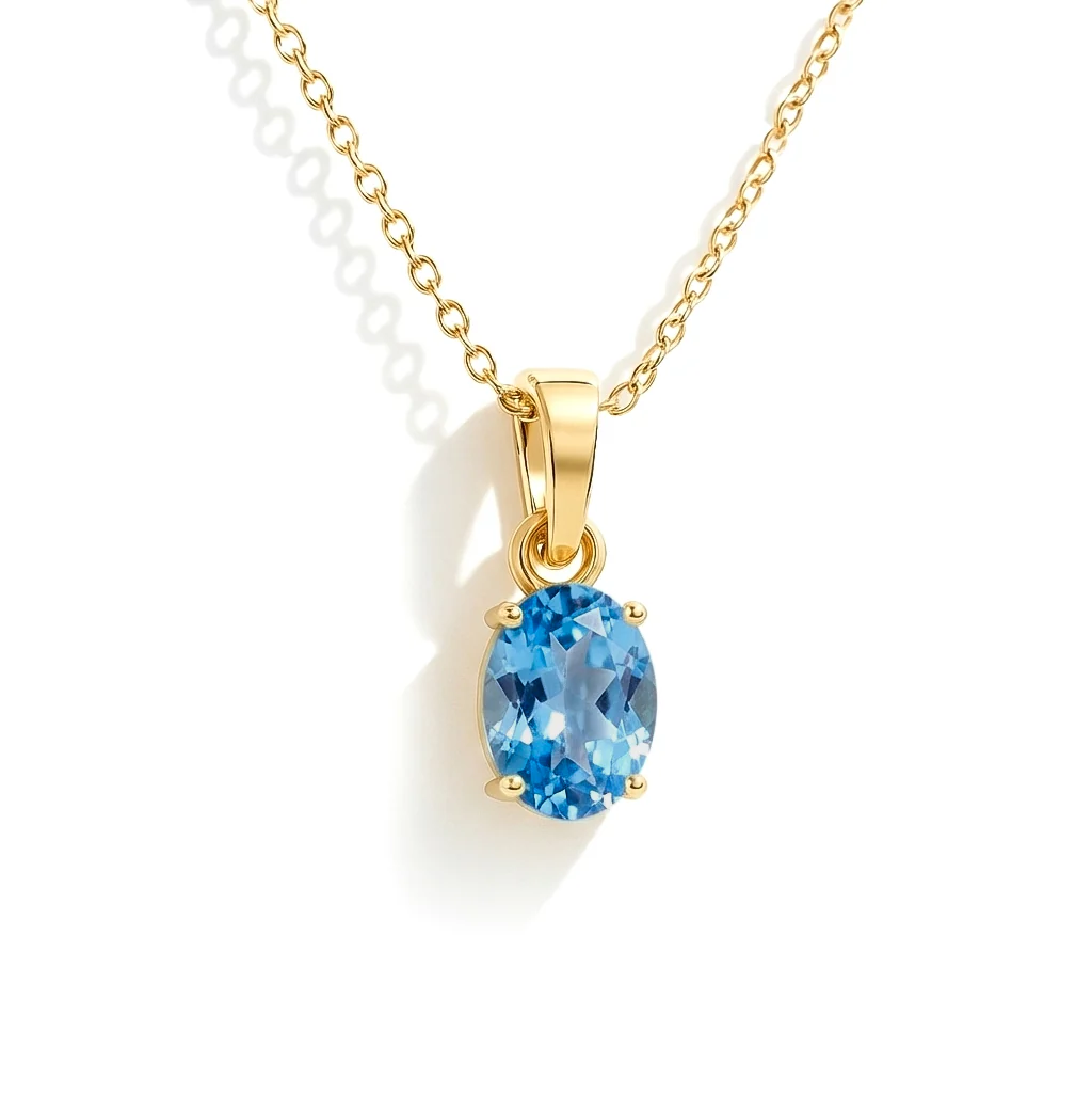 Blue Topaz Solitaire Pendant Necklace in 925 Sterling Silver 9x7 MM 1.4ct - Image 8