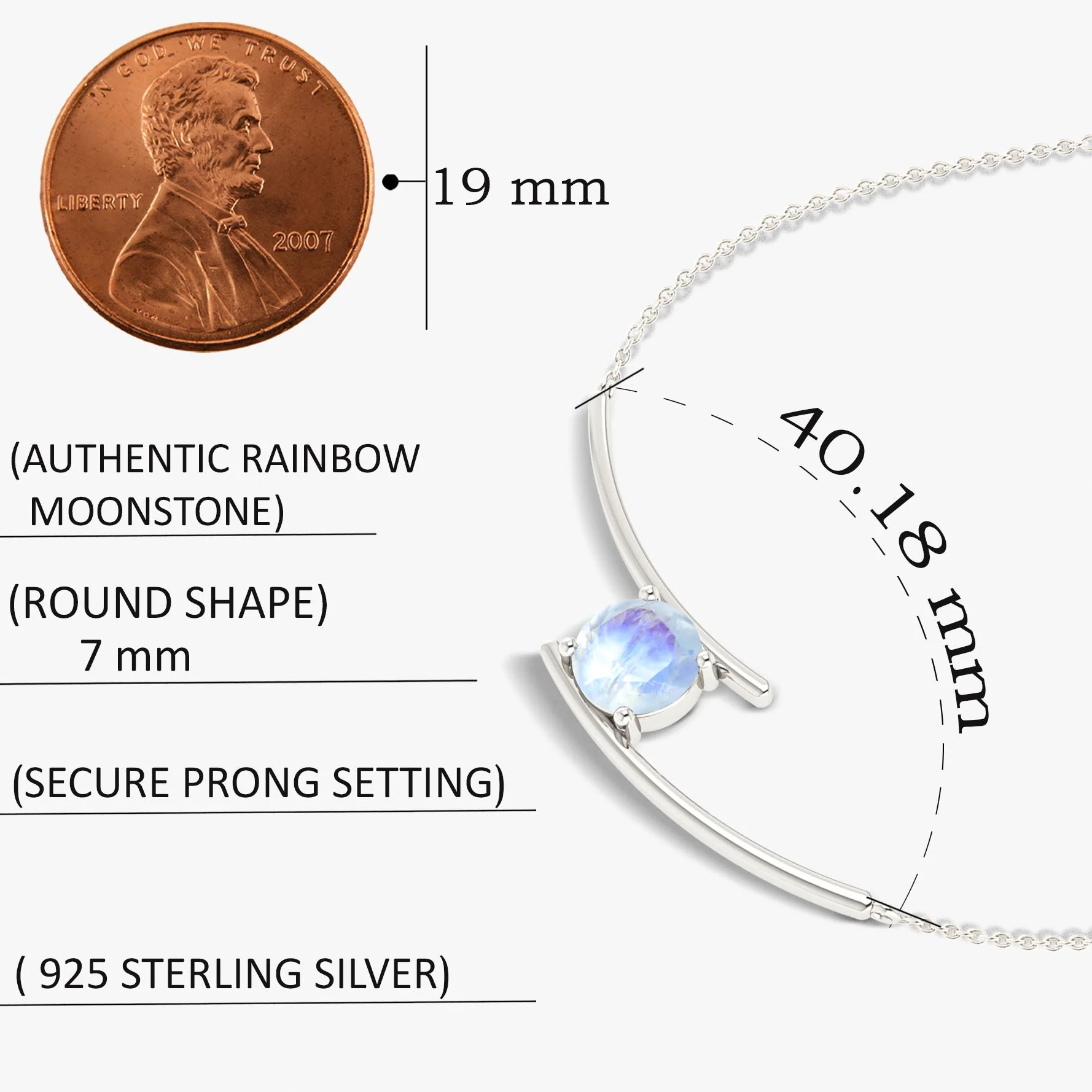Bypass Pendant Chain Necklace with 7 MM Natural Moonstone - Image 5