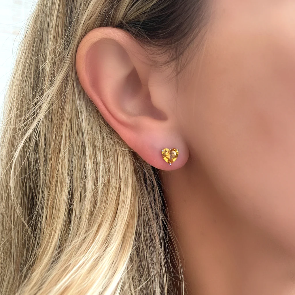 Citrine Heart Stud Earrings in 925 Sterling Silver 5.15ct - Image 9