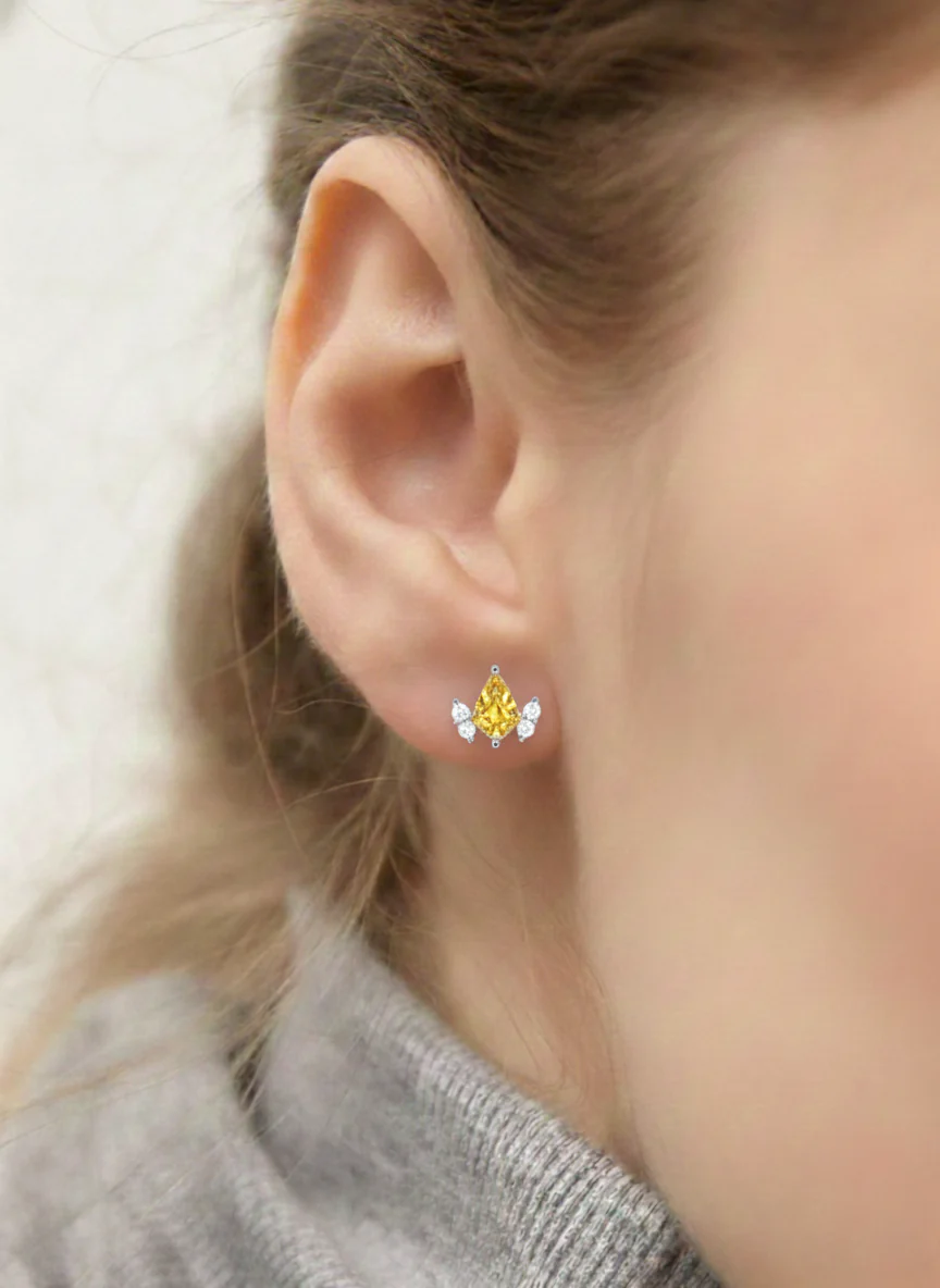 Citrine Kite Stud Earrings in 925 Sterling Silver 6x4 MM 1ct - Image 2