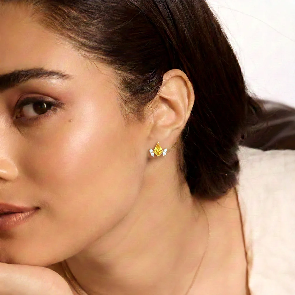 Citrine Kite Stud Earrings in 925 Sterling Silver 6x4 MM 1ct - Image 8