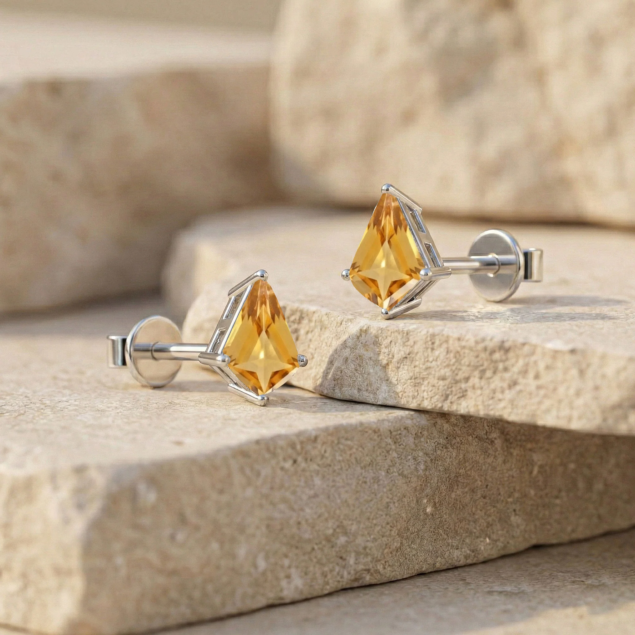 Citrine Kite Stud Earrings in 925 Sterling Silver 7x5 MM 1.50ct - Image 2