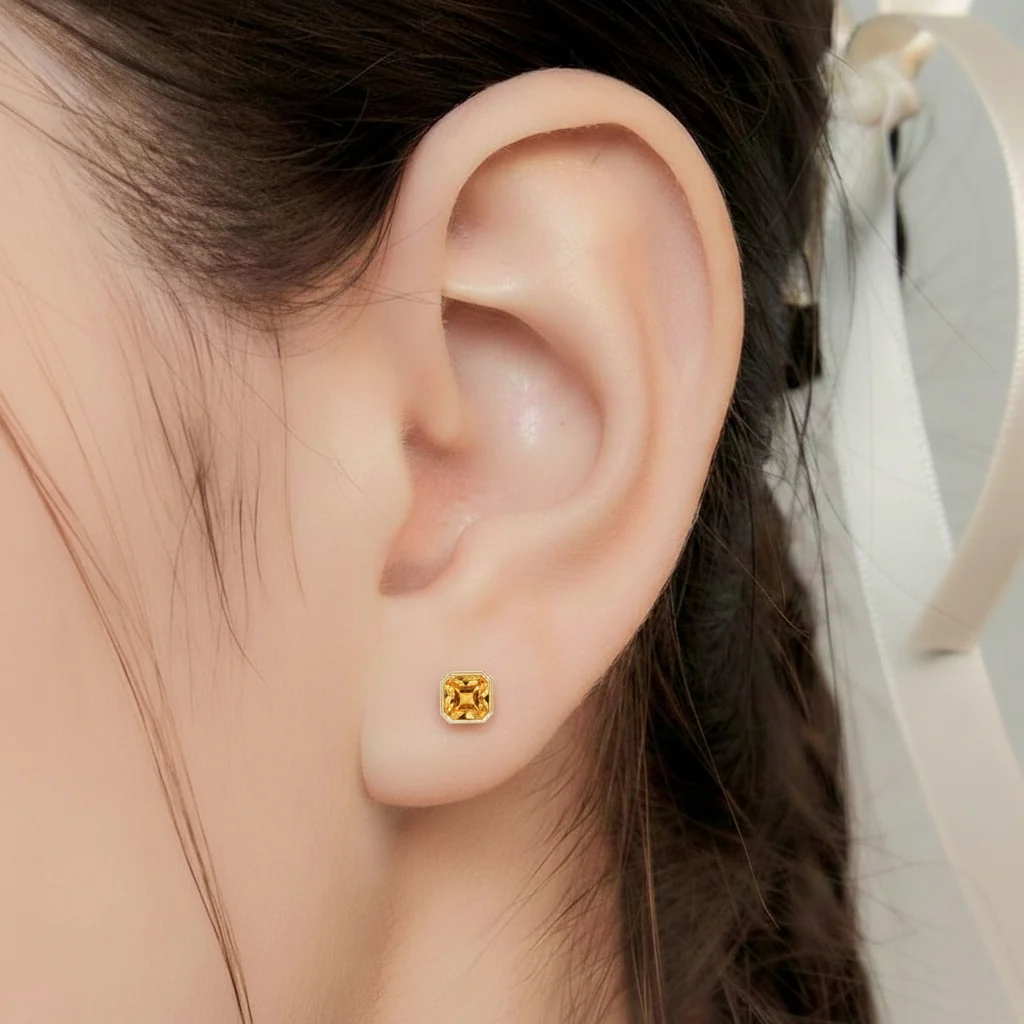 Citrine Octagon Stud Earring in 925 Sterling Silver 6MM 2ct. - Image 13